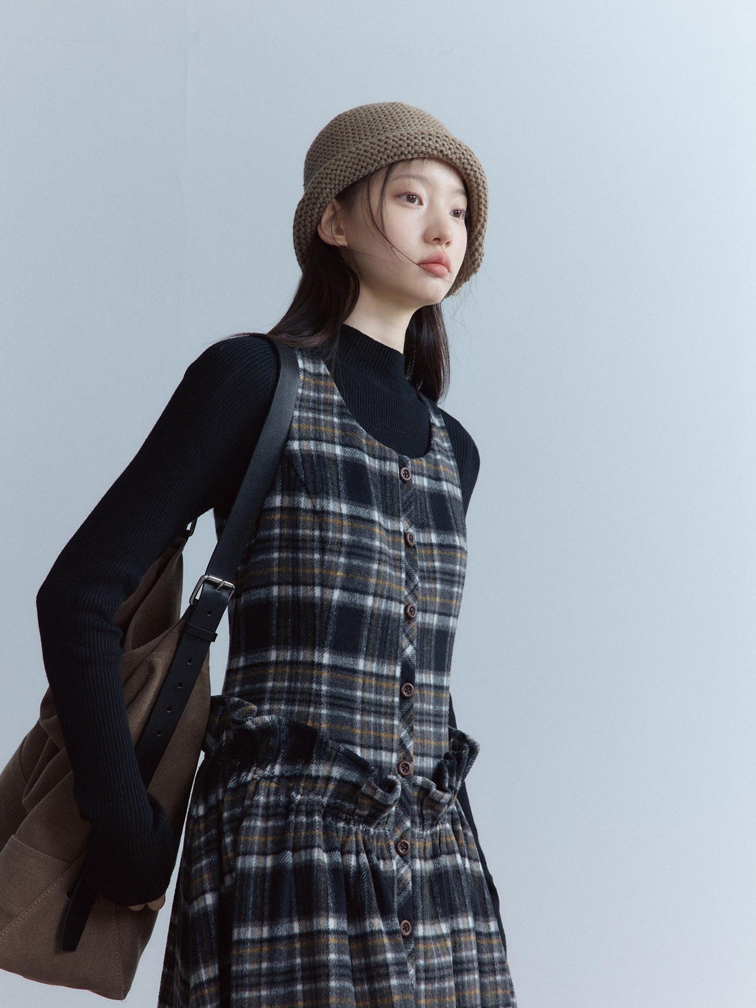 FUSSED Classic Tartan Low Waist Twist Pleat Aline Girly Button Maxi Dresses