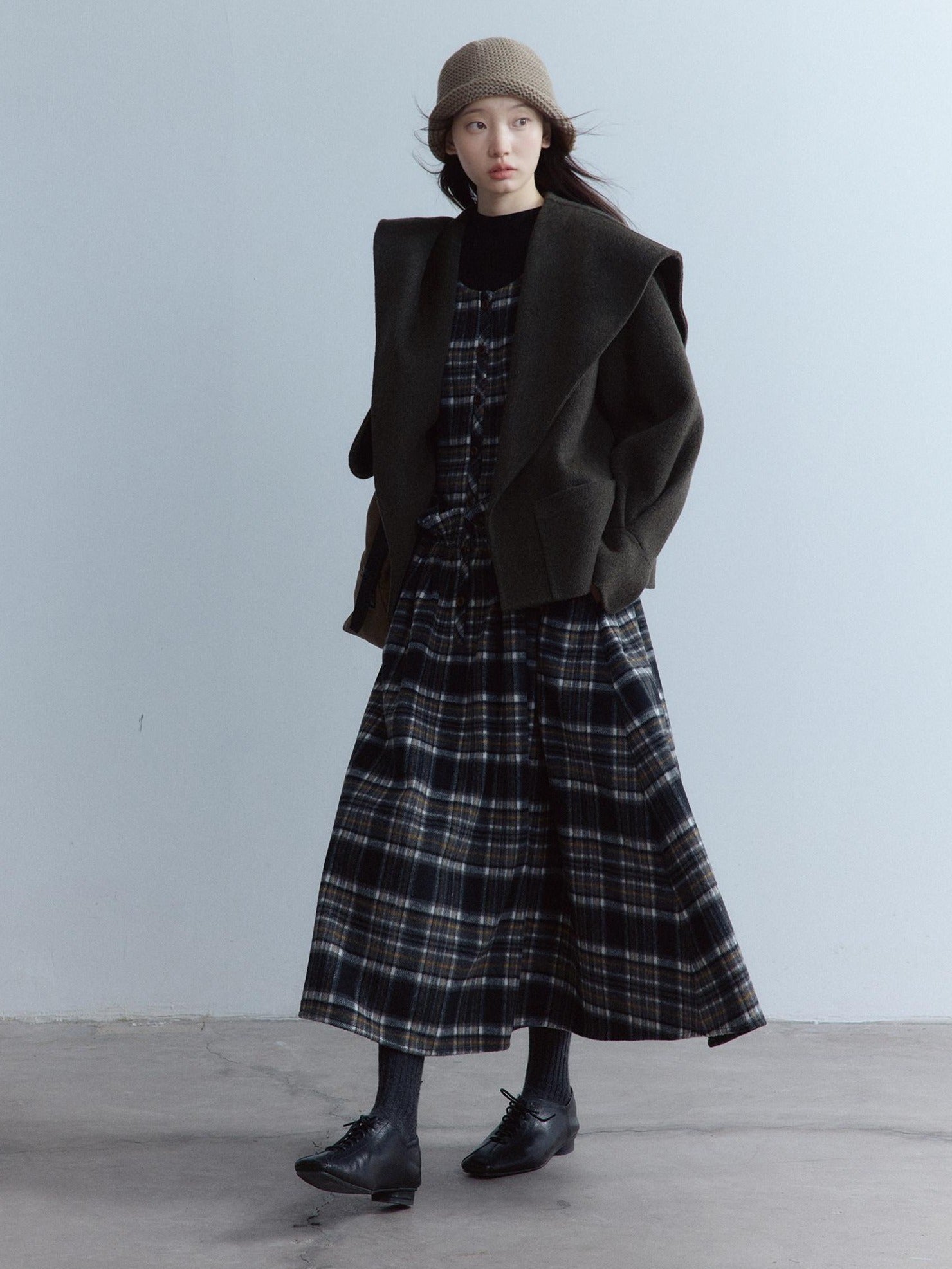 FUSSED Classic Tartan Low Waist Twist Pleat Aline Girly Button Maxi Dresses