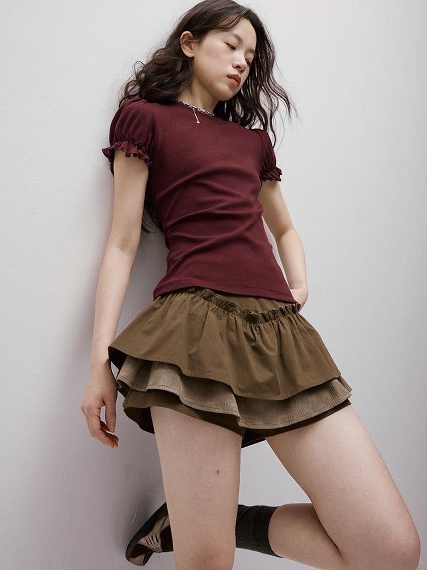 FUSSED Cleanfit Puff Sleeve Cropped Tee In Four Colors