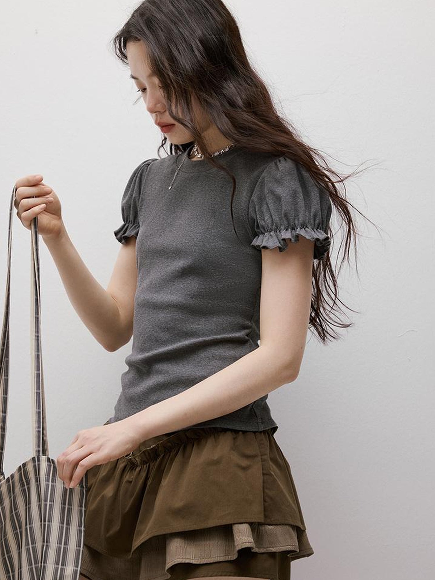 FUSSED Cleanfit Puff Sleeve Cropped Tee In Four Colors