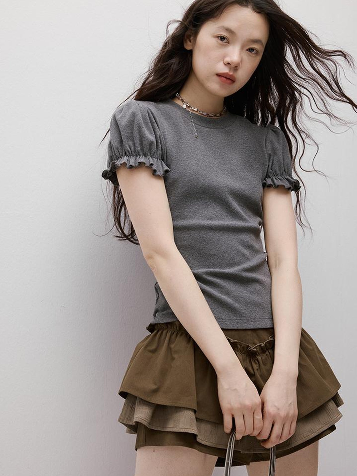 FUSSED Cleanfit Puff Sleeve Cropped Tee In Four Colors