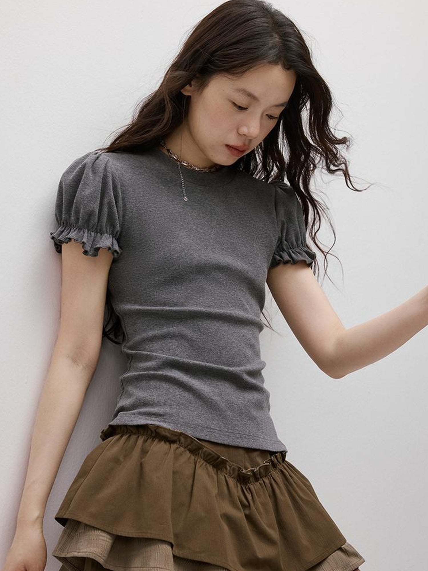 FUSSED Cleanfit Puff Sleeve Cropped Tee In Four Colors