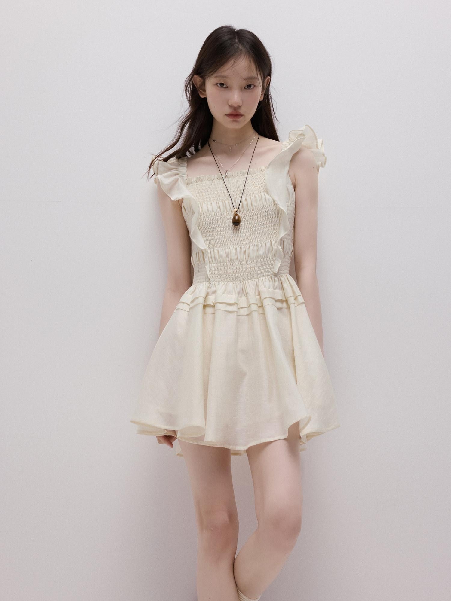 FUSSED Cloud White Heavy Ruching Layered Tie Women&