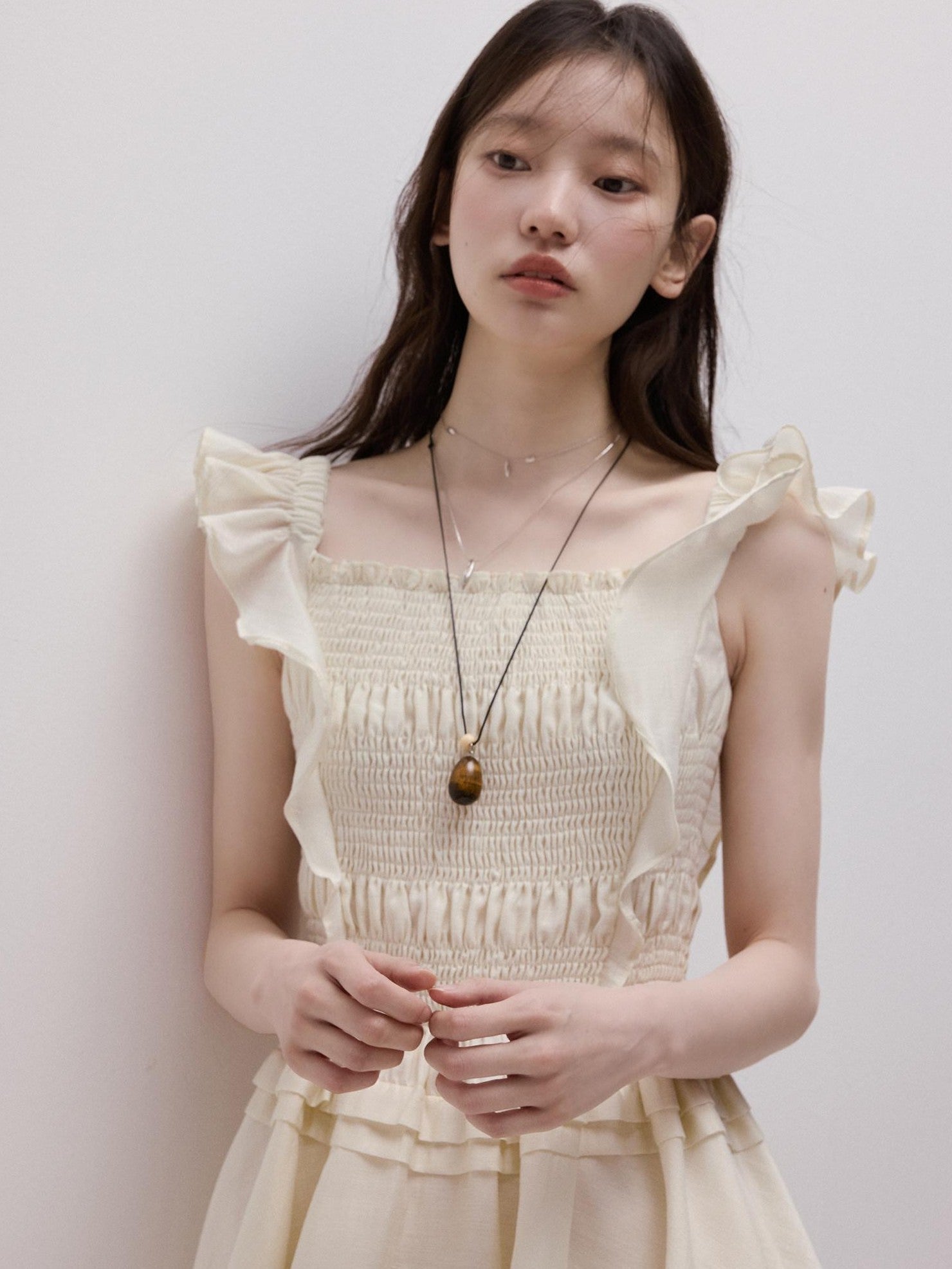 FUSSED Cloud White Heavy Ruching Layered Tie Women&