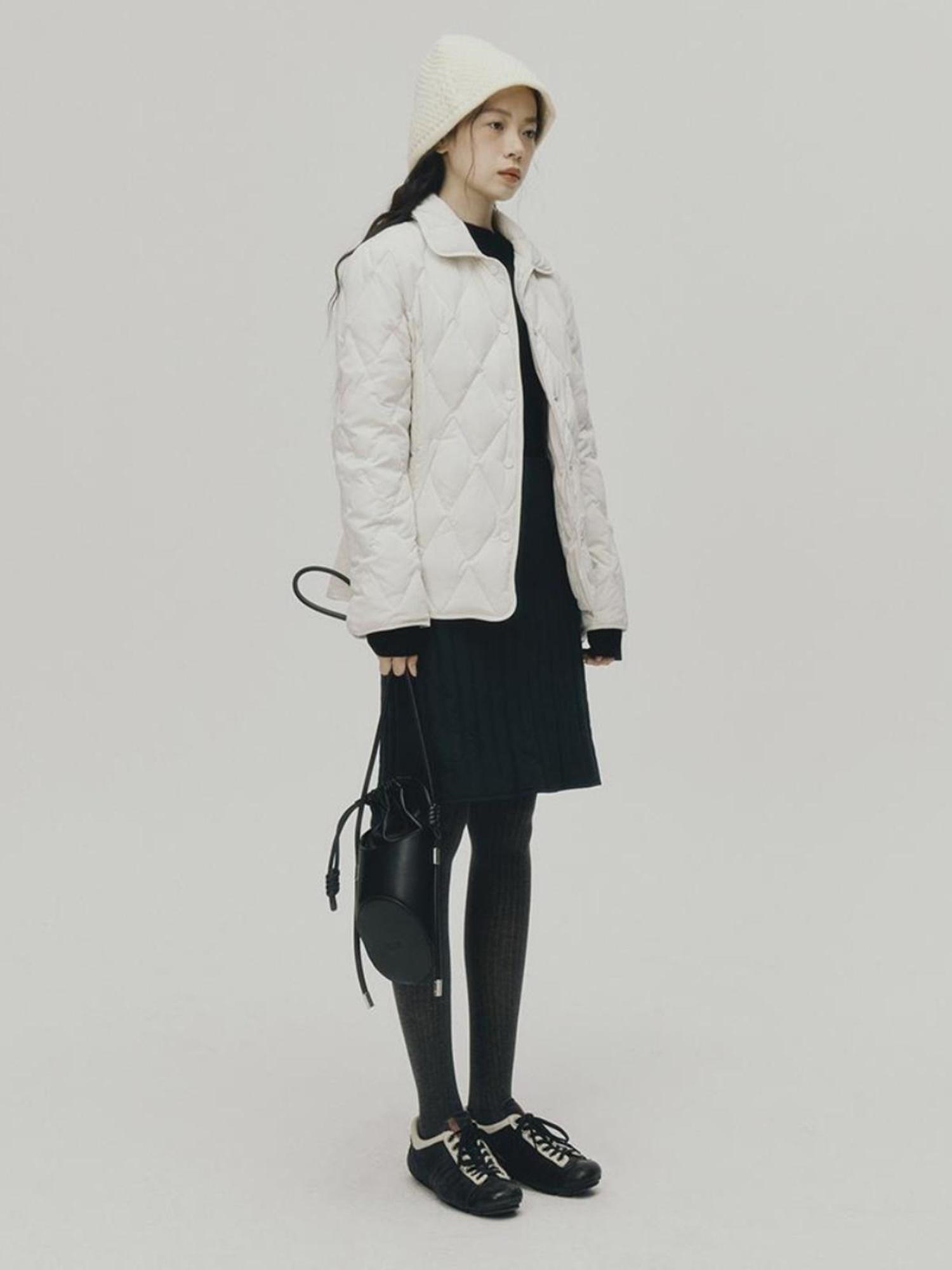 FUSSED Cloud Wrap Diamond Quilted White Down Jacket