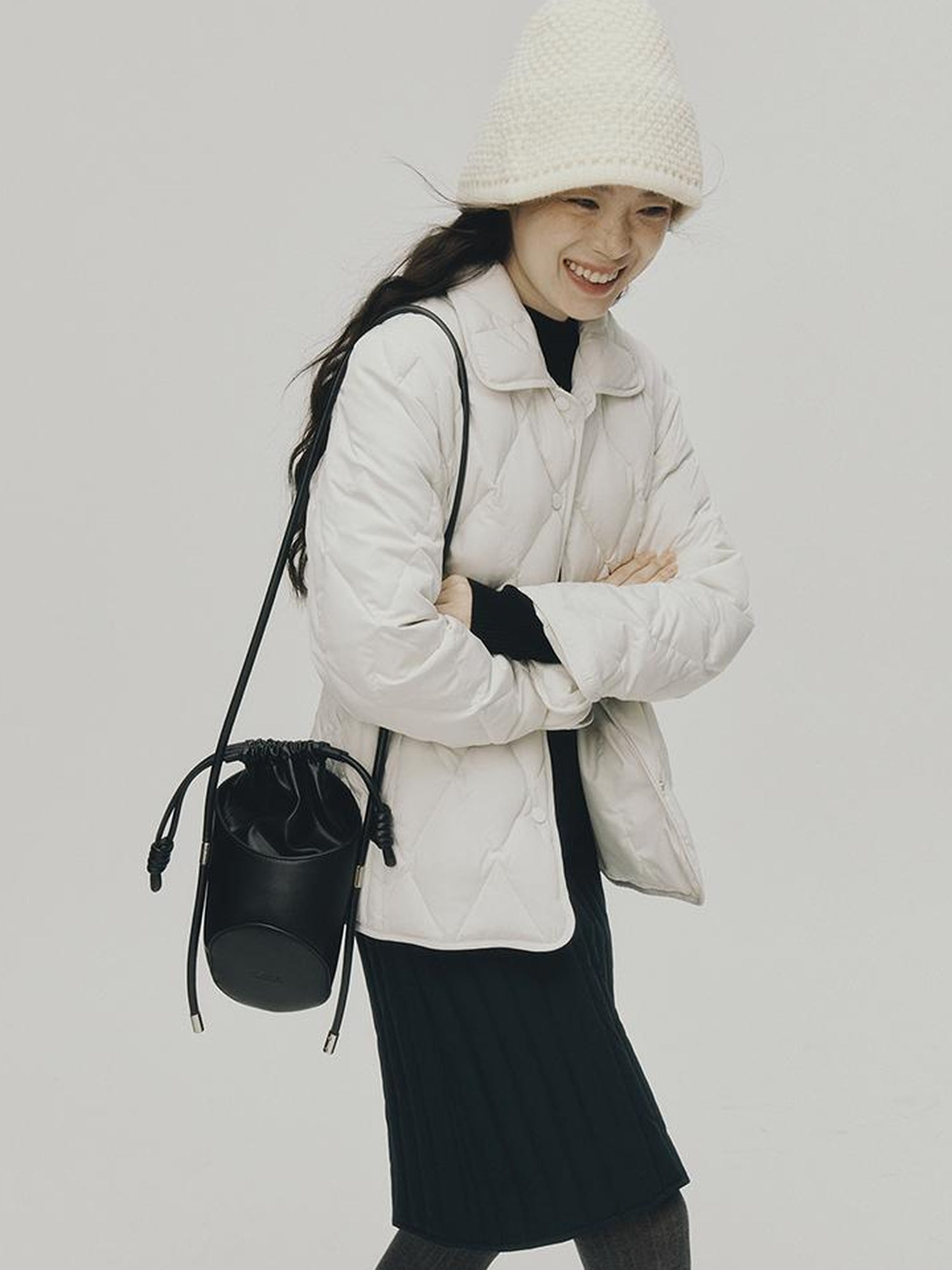 FUSSED Cloud Wrap Diamond Quilted White Down Jacket