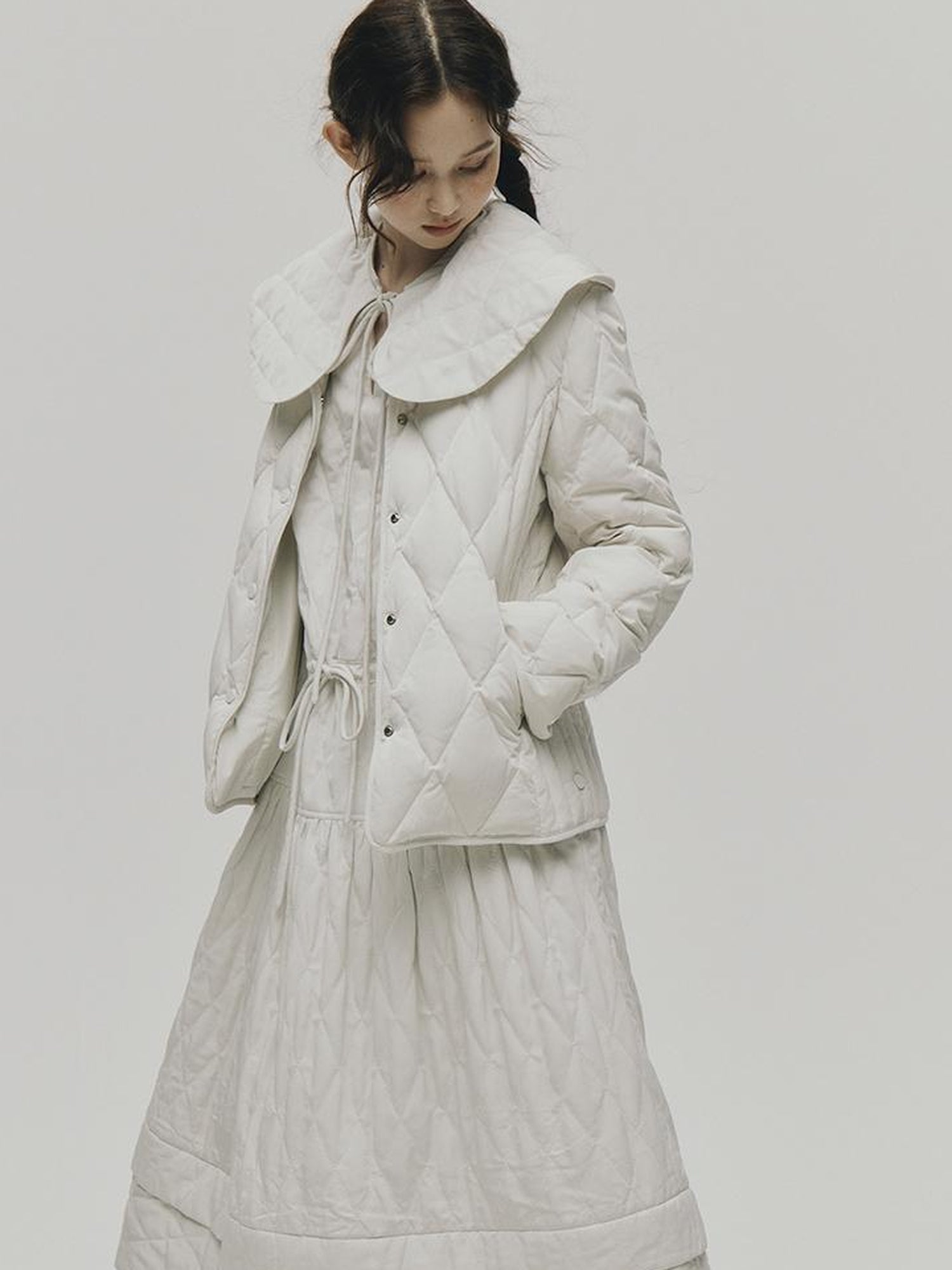 FUSSED Cloud Wrap Diamond Quilted White Down Jacket