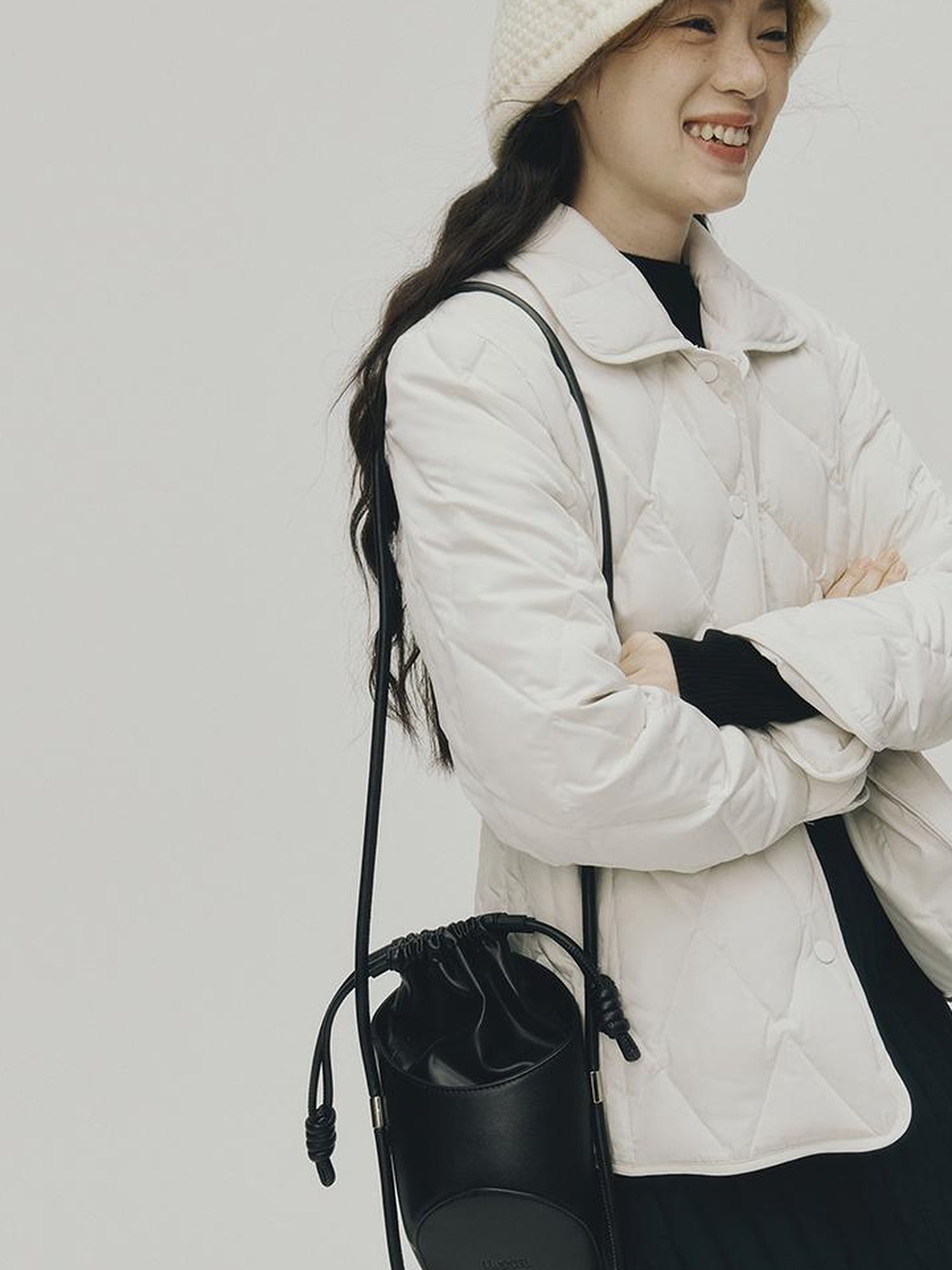 FUSSED Cloud Wrap Diamond Quilted White Down Jacket