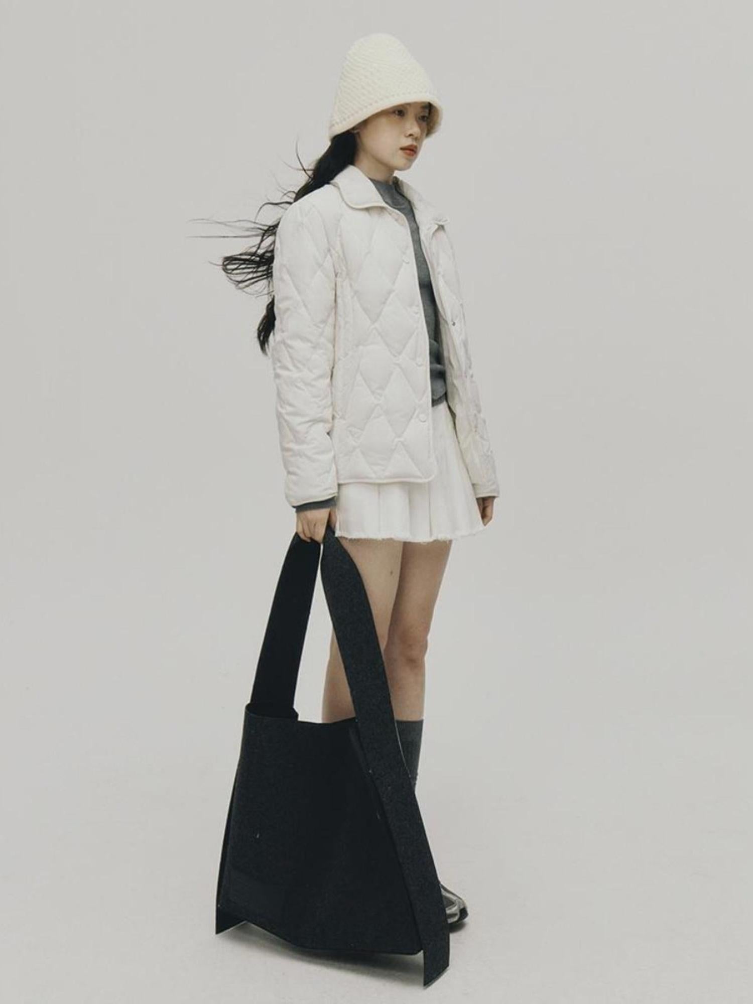 FUSSED Cloud Wrap Diamond Quilted White Down Jacket