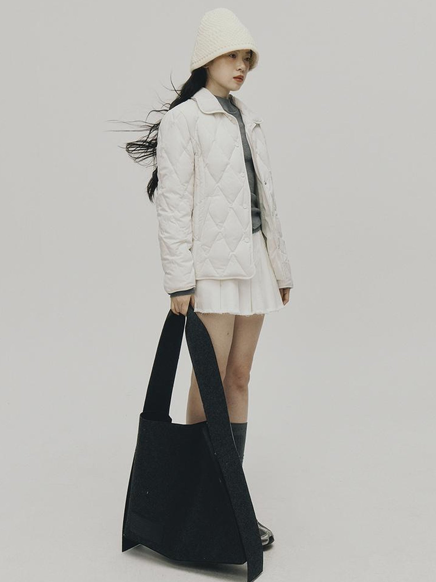 FUSSED Cloud Wrap Diamond Quilted White Down Jacket