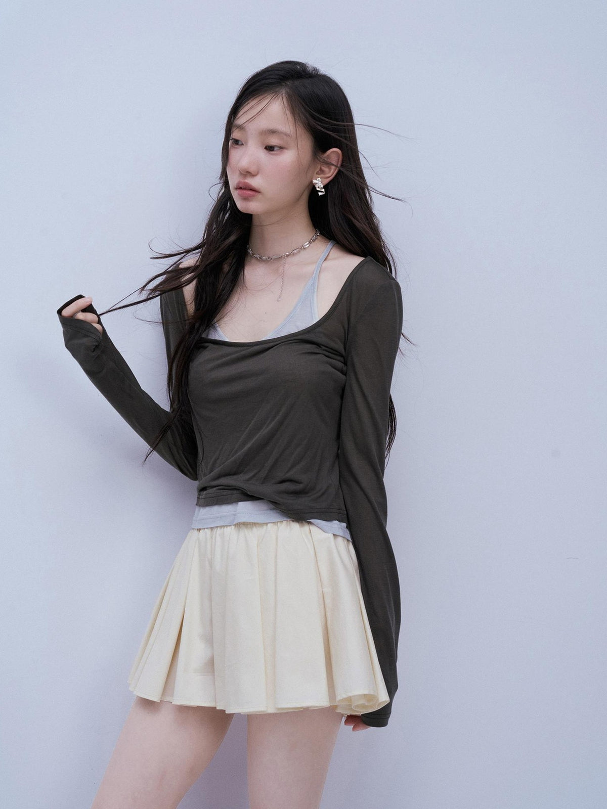 FUSSED Colorblock Slim Fit U Neck Lyocell Women&
