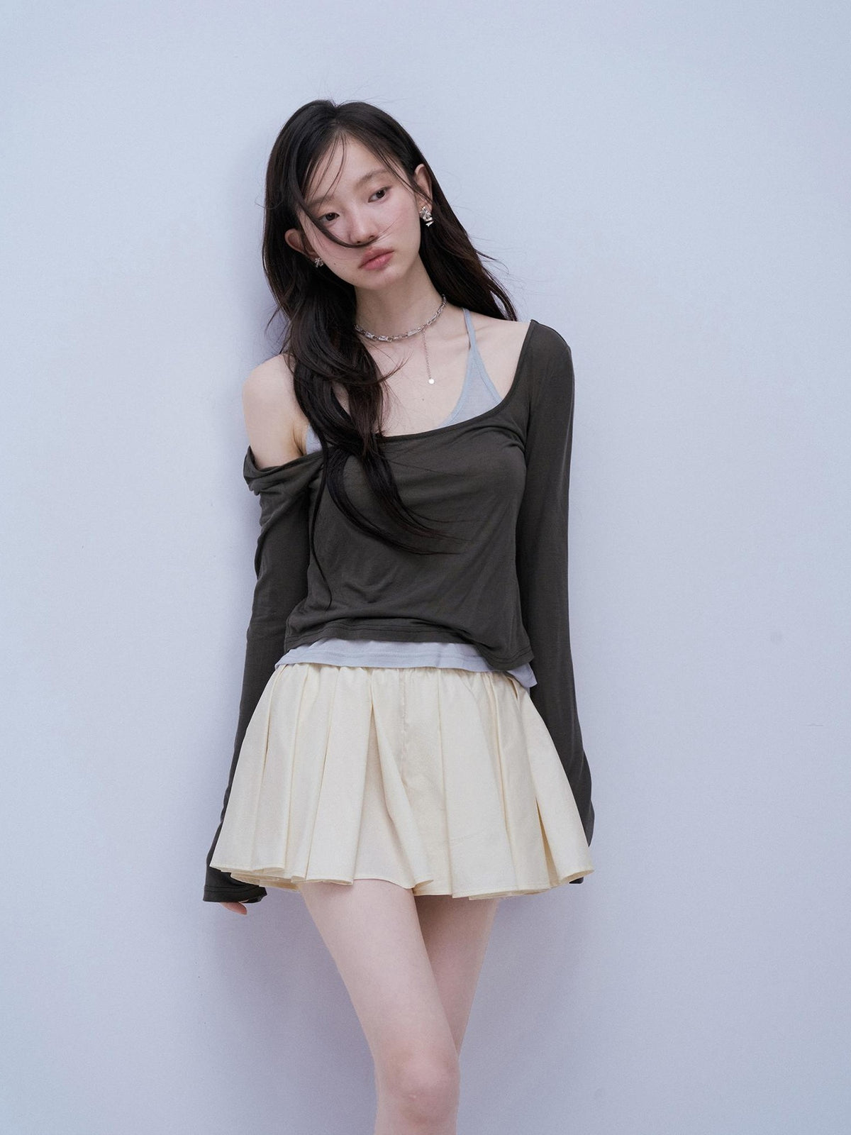 FUSSED Colorblock Slim Fit U Neck Lyocell Women&