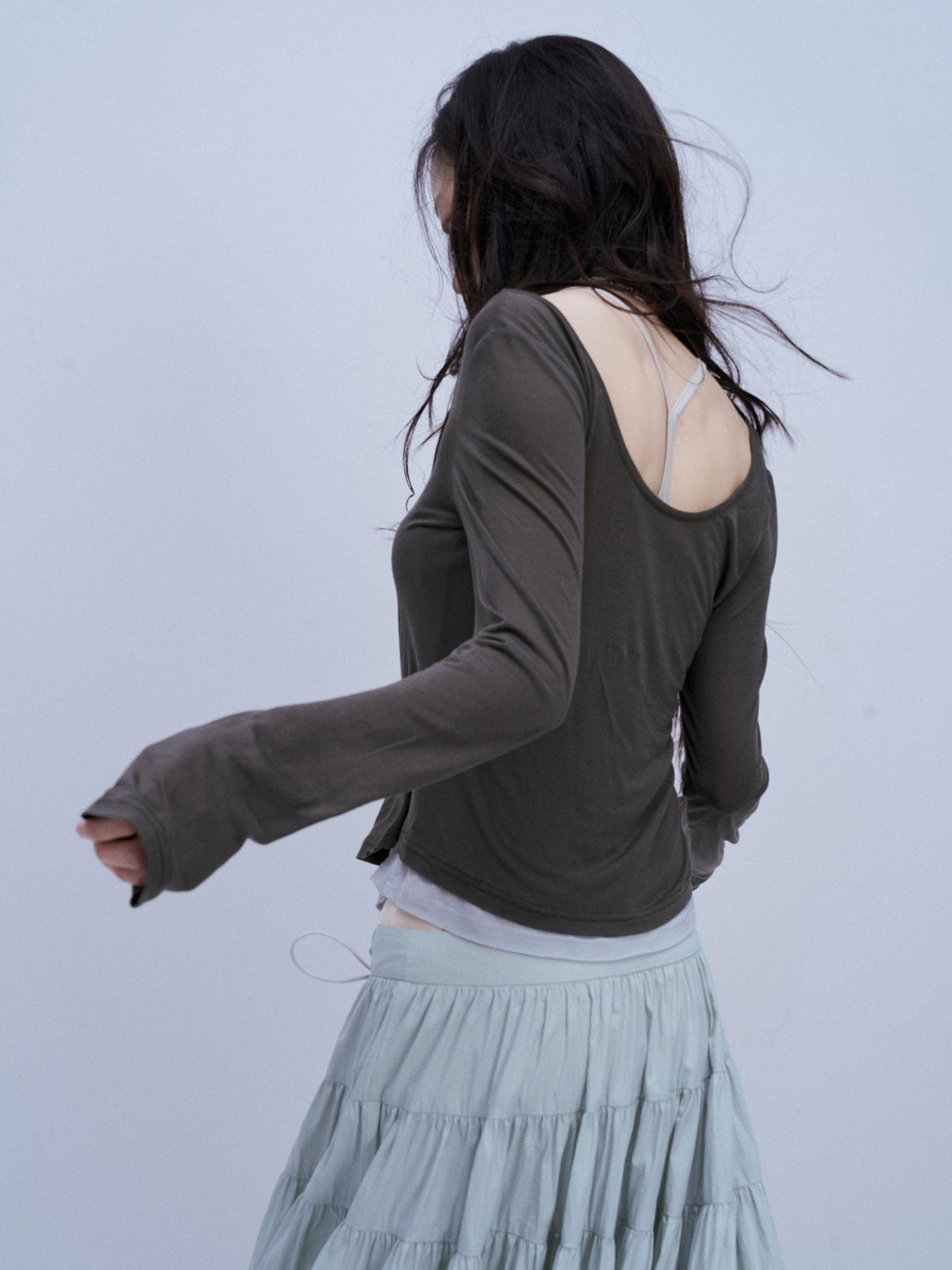 FUSSED Colorblock Slim Fit U Neck Lyocell Women&