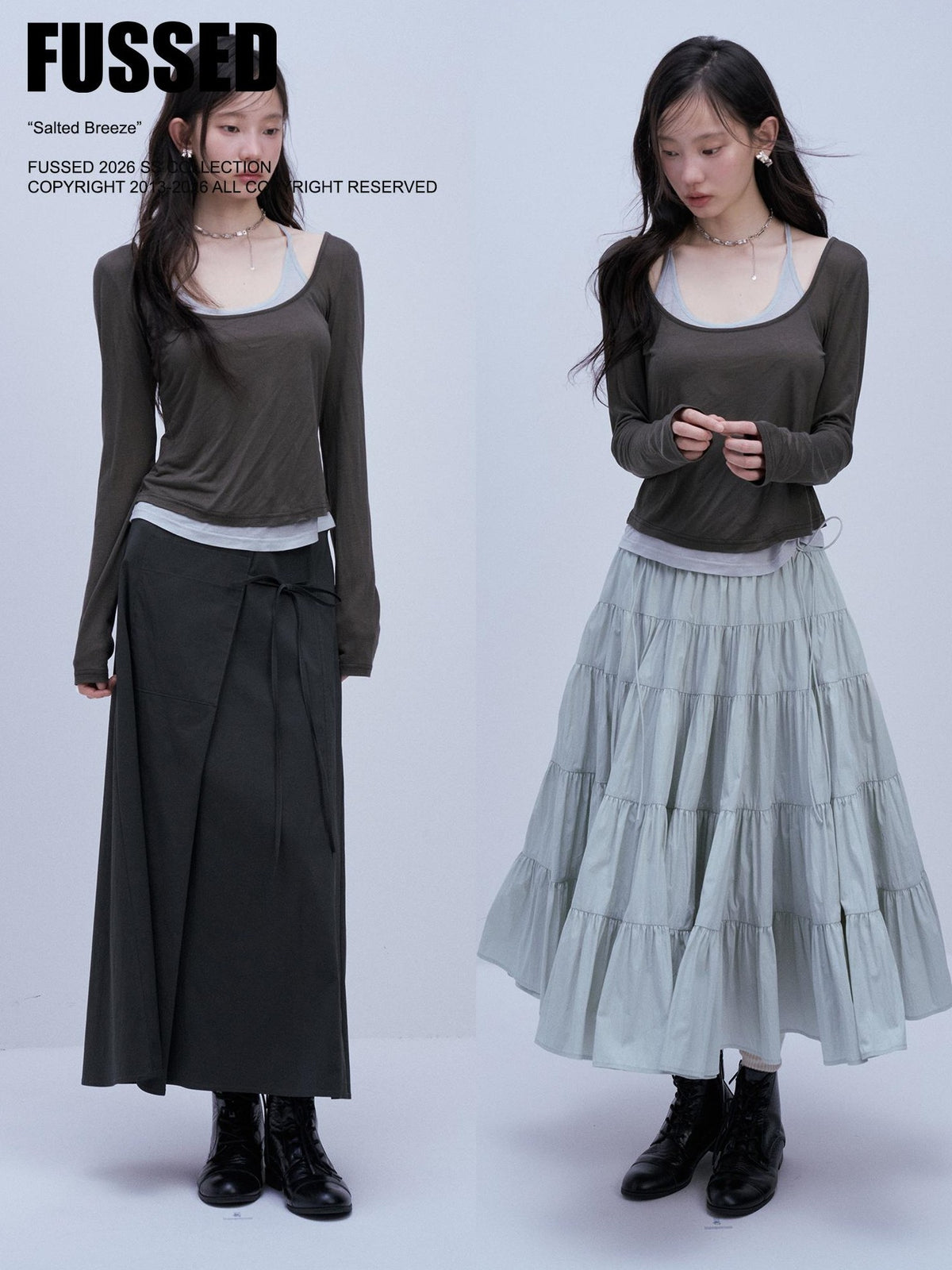 FUSSED Colorblock Slim Fit U Neck Lyocell Women&