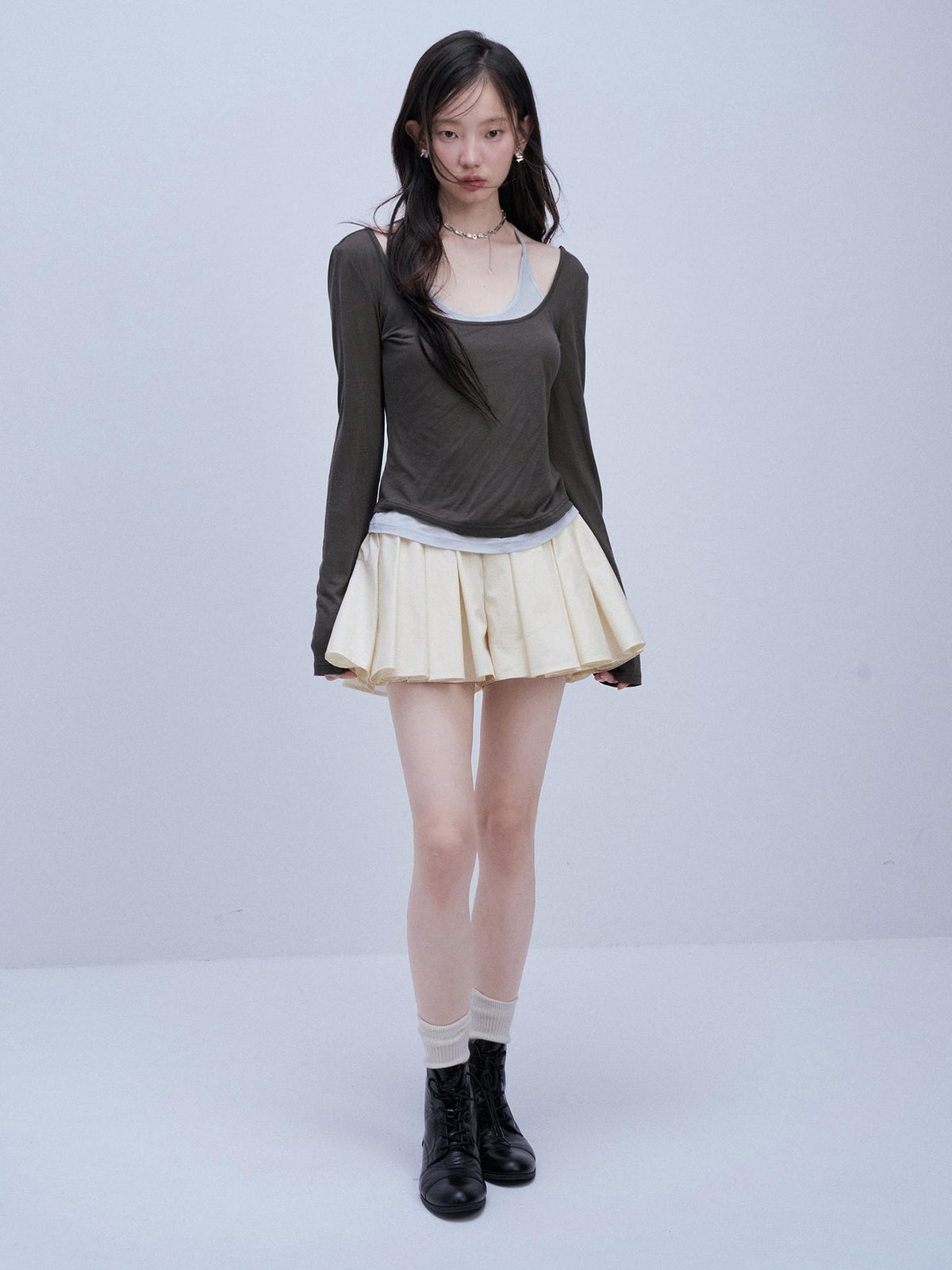 FUSSED Colorblock Slim Fit U Neck Lyocell Women&