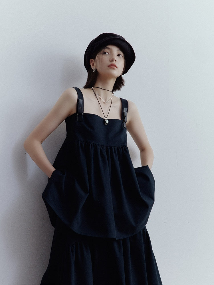 FUSSED_Cool_Blue_Patchwork_Pleated_Leather_Buckle_Women&