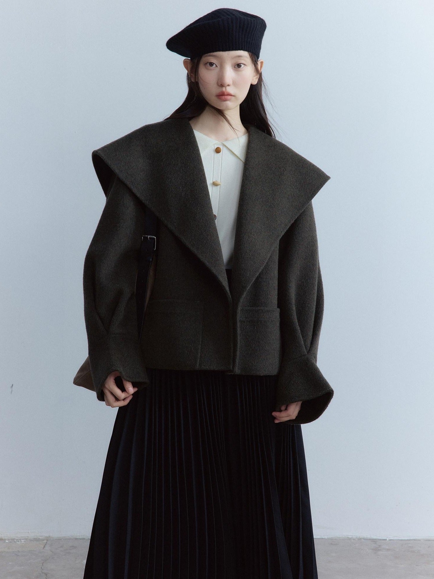 FUSSED Cozy Moss Green V-ceck Oversized Preppy Sweet Youth Long Sleeve Thick Coat