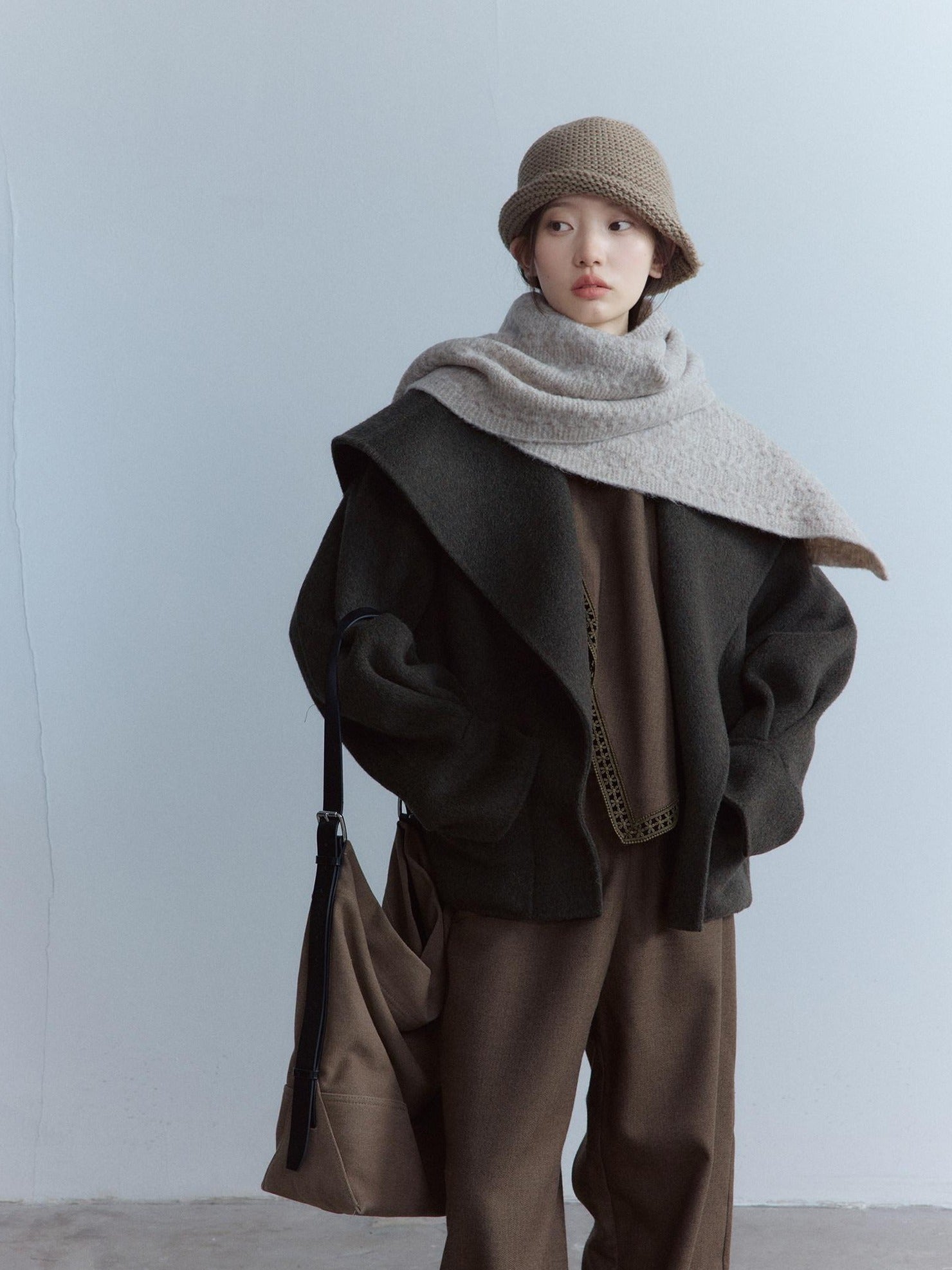 FUSSED Cozy Moss Green V-ceck Oversized Preppy Sweet Youth Long Sleeve Thick Coat