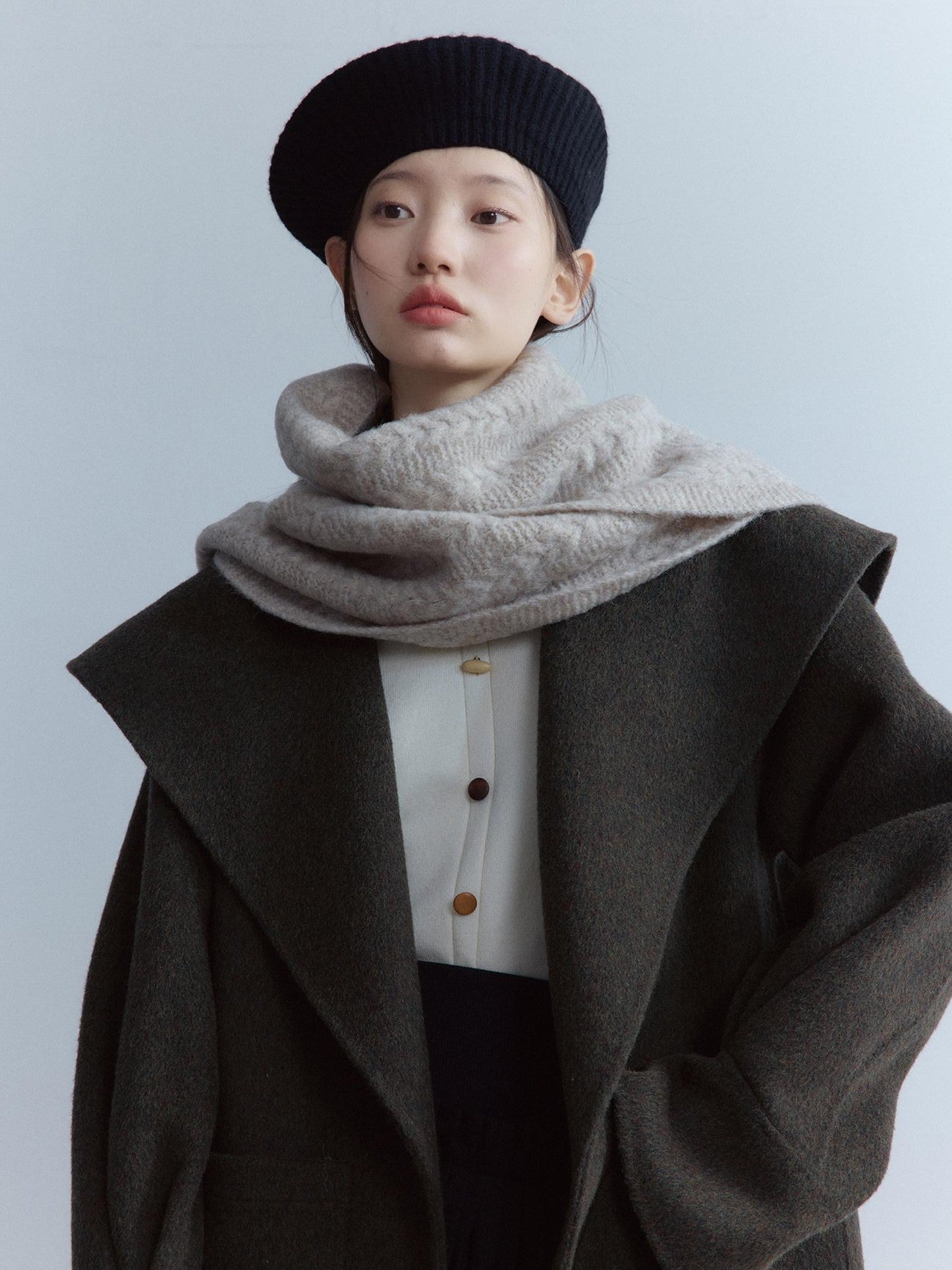 FUSSED Cozy Moss Green V-ceck Oversized Preppy Sweet Youth Long Sleeve Thick Coat