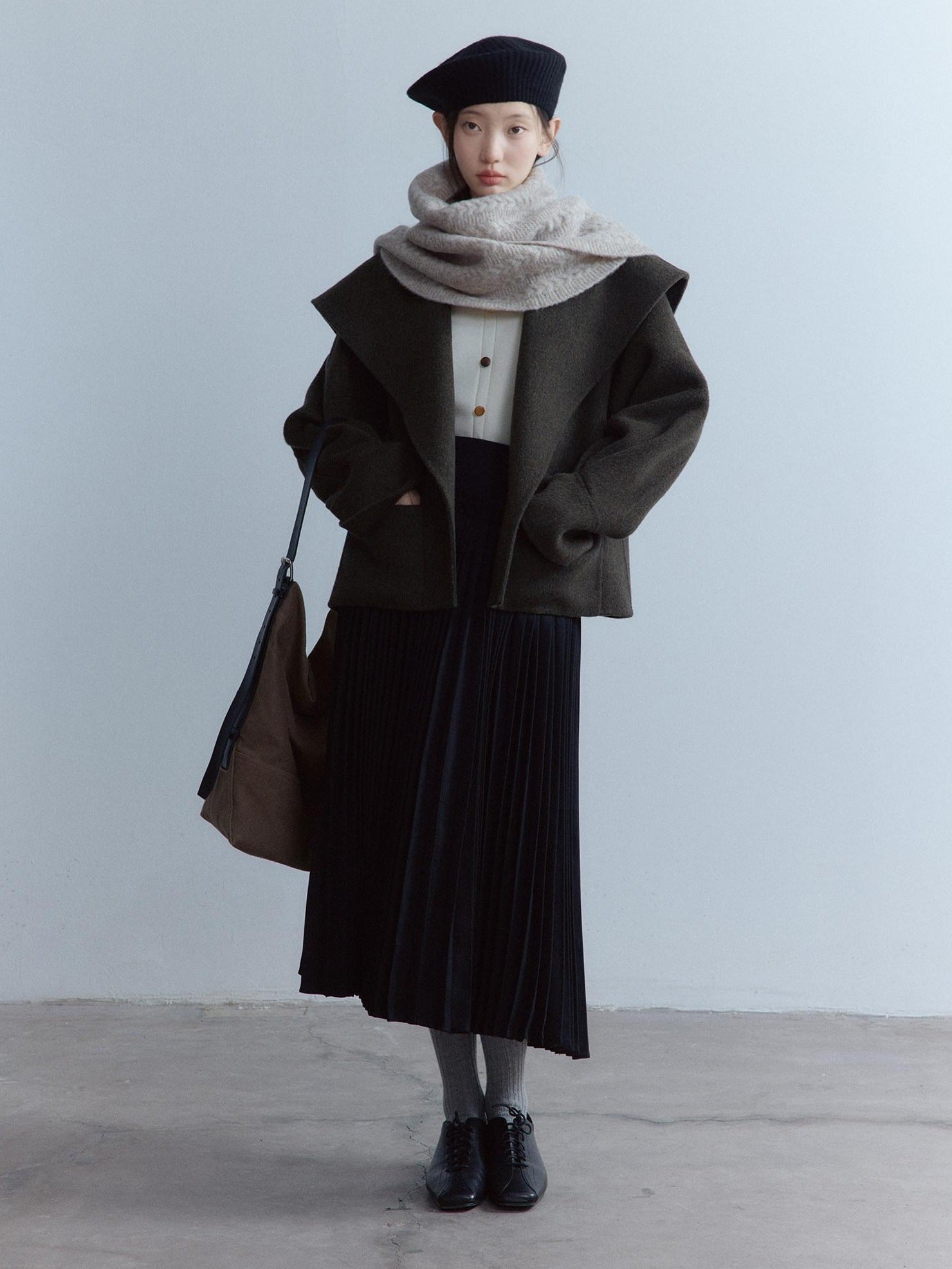 FUSSED Cozy Moss Green V-ceck Oversized Preppy Sweet Youth Long Sleeve Thick Coat