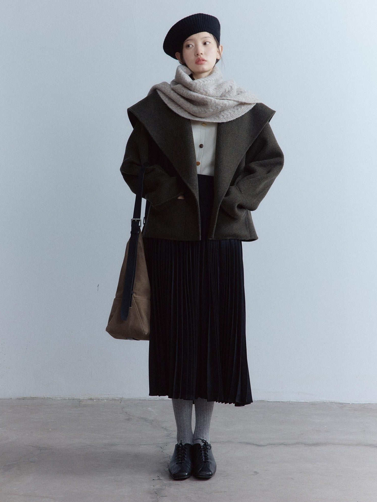 FUSSED Cozy Moss Green V-ceck Oversized Preppy Sweet Youth Long Sleeve Thick Coat
