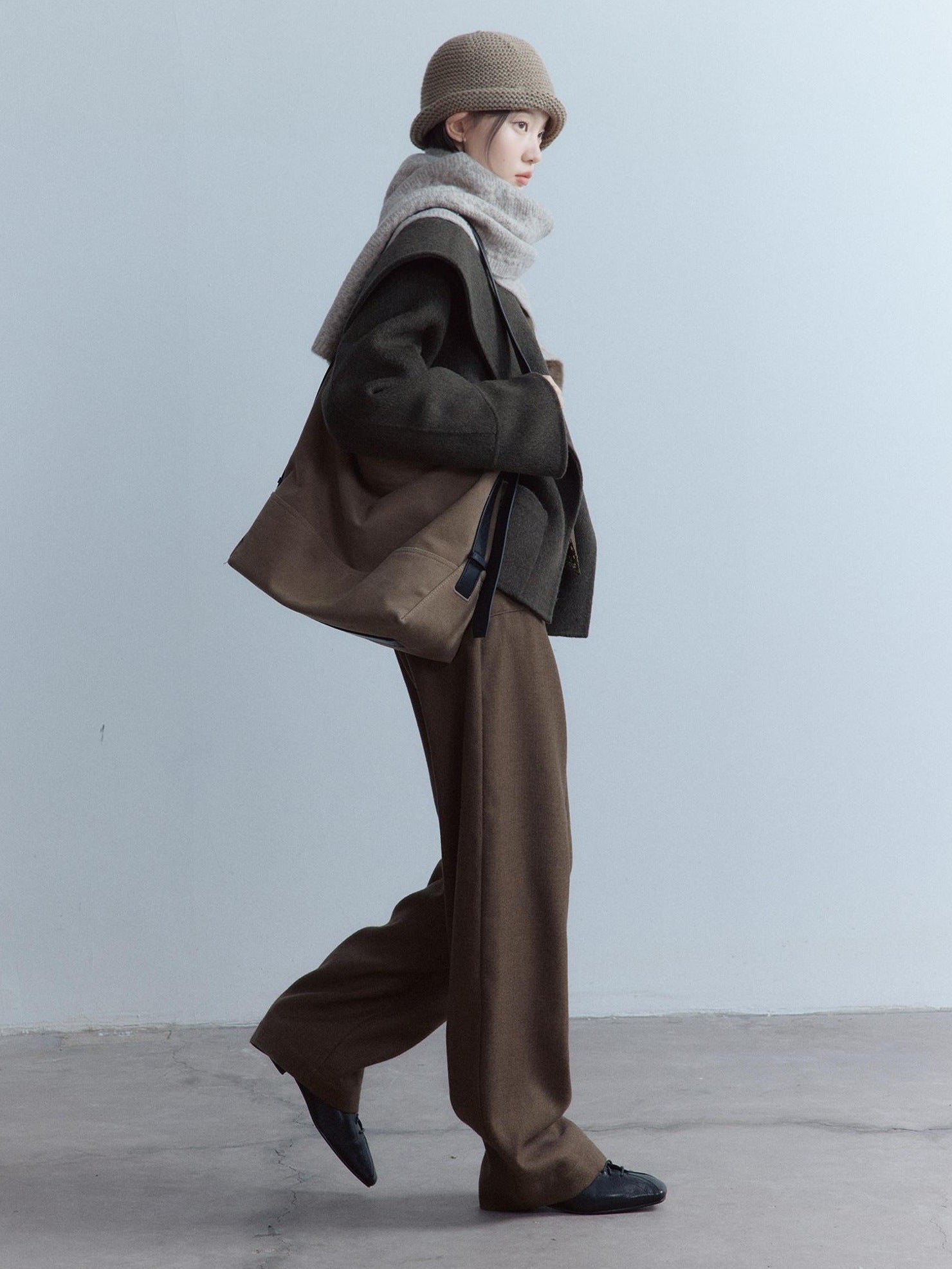FUSSED Cozy Moss Green V-ceck Oversized Preppy Sweet Youth Long Sleeve Thick Coat