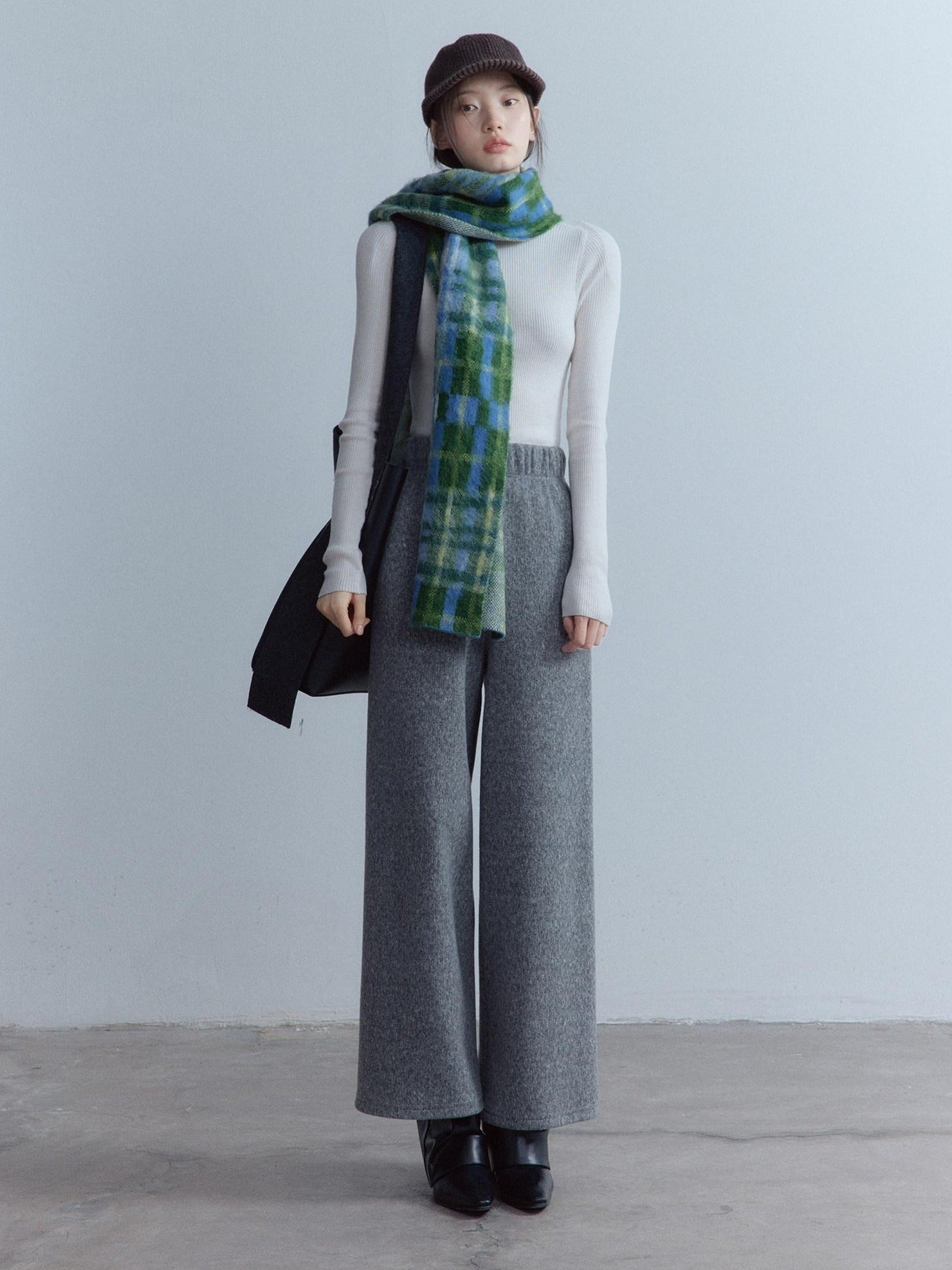 FUSSED Cozy Warm European Plaid Long Women Youth 190X35Cm Blue Green Tartan Scarf