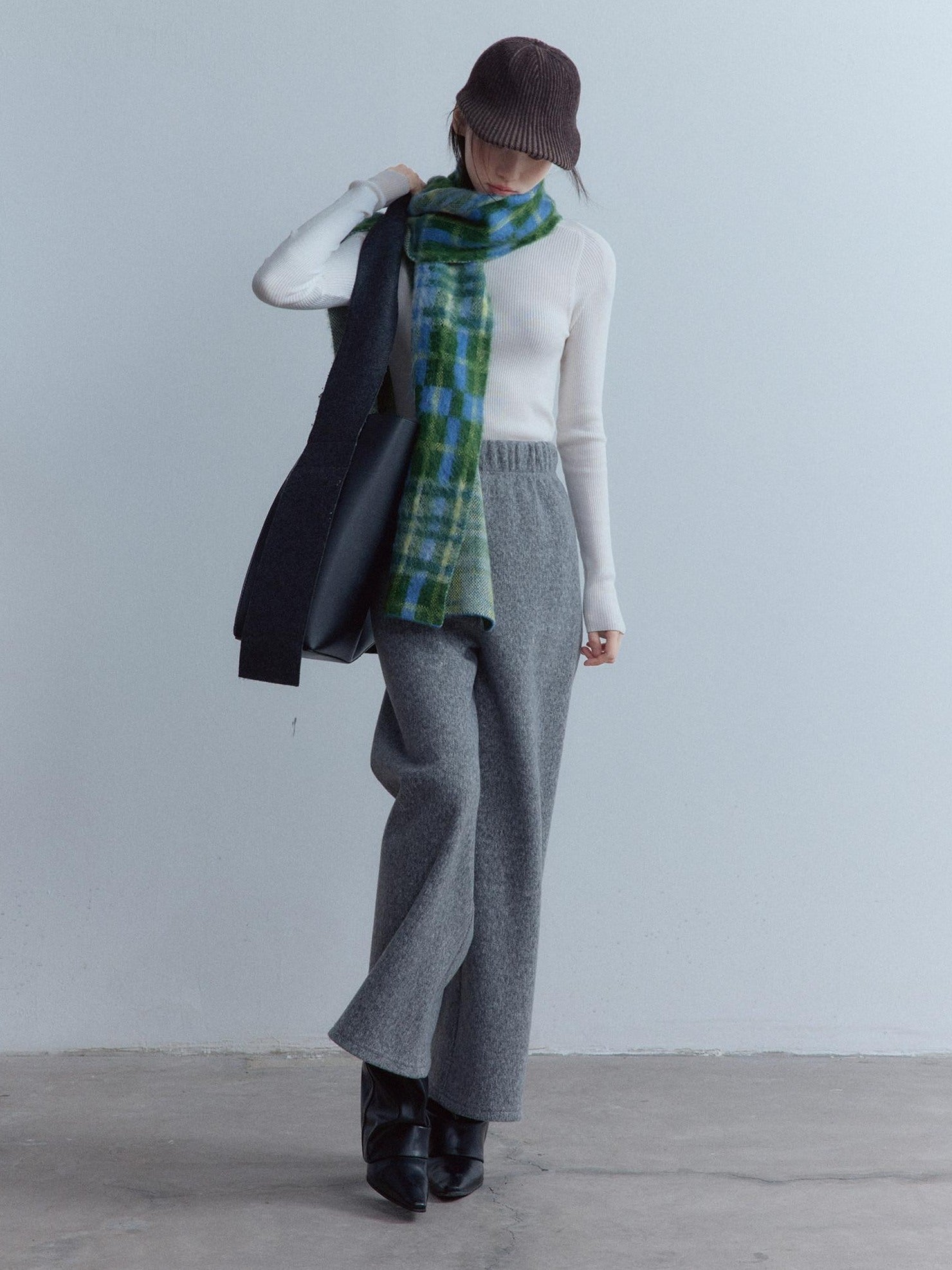 FUSSED Cozy Warm European Plaid Long Women Youth 190X35Cm Blue Green Tartan Scarf