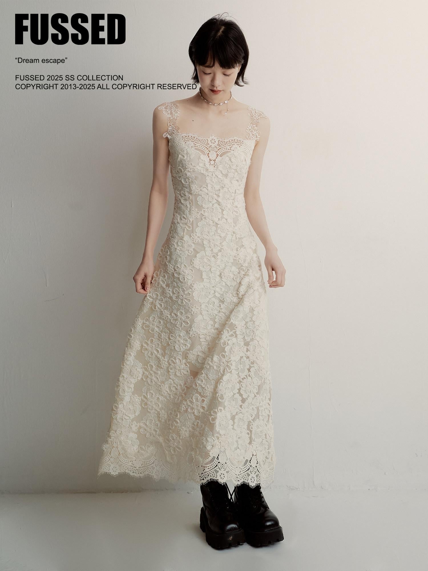 FUSSED Cream 3d Embroidery Lace Panel Women&