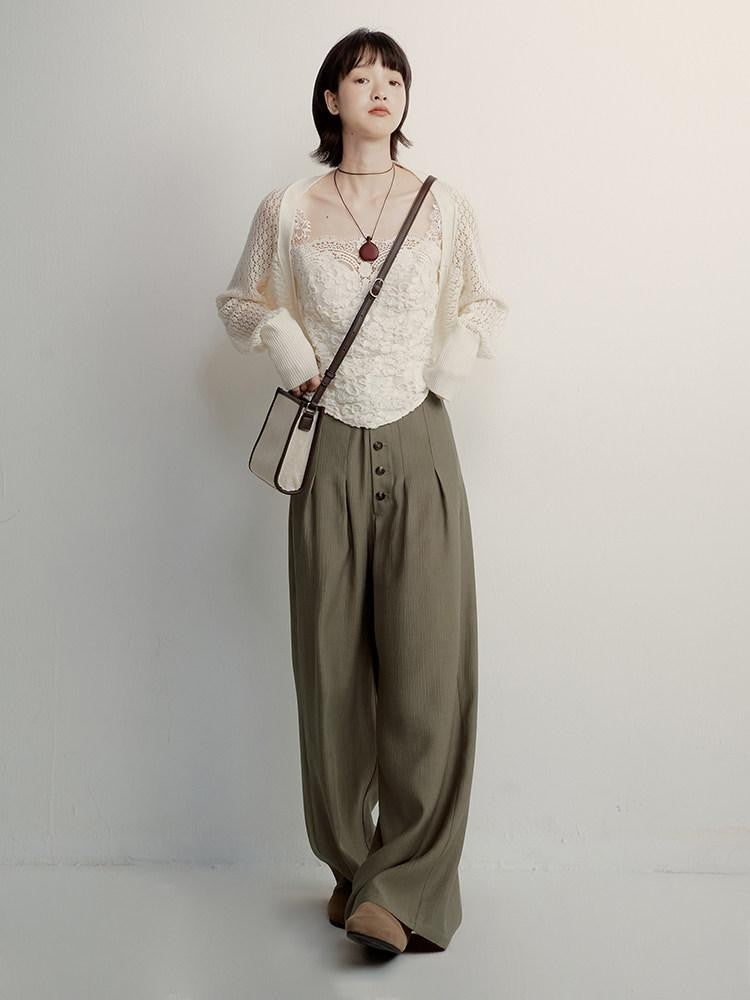 FUSSED Cream Embossed Layered Embroidery Lace Spliced Women&