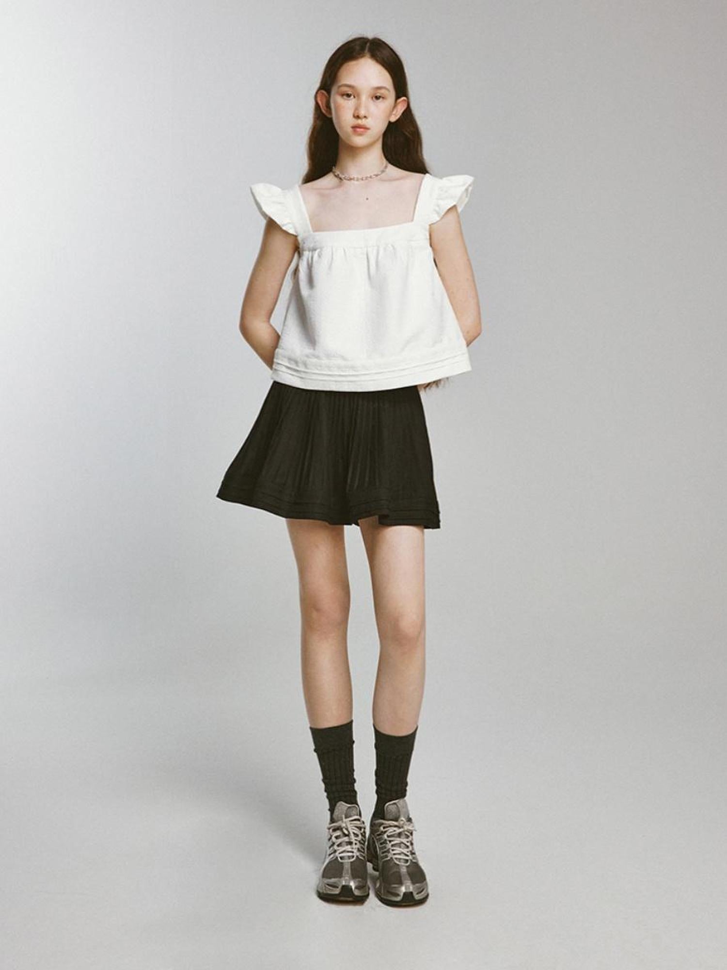 FUSSED Cupid Puff Sleeve Top With Pleated Hem