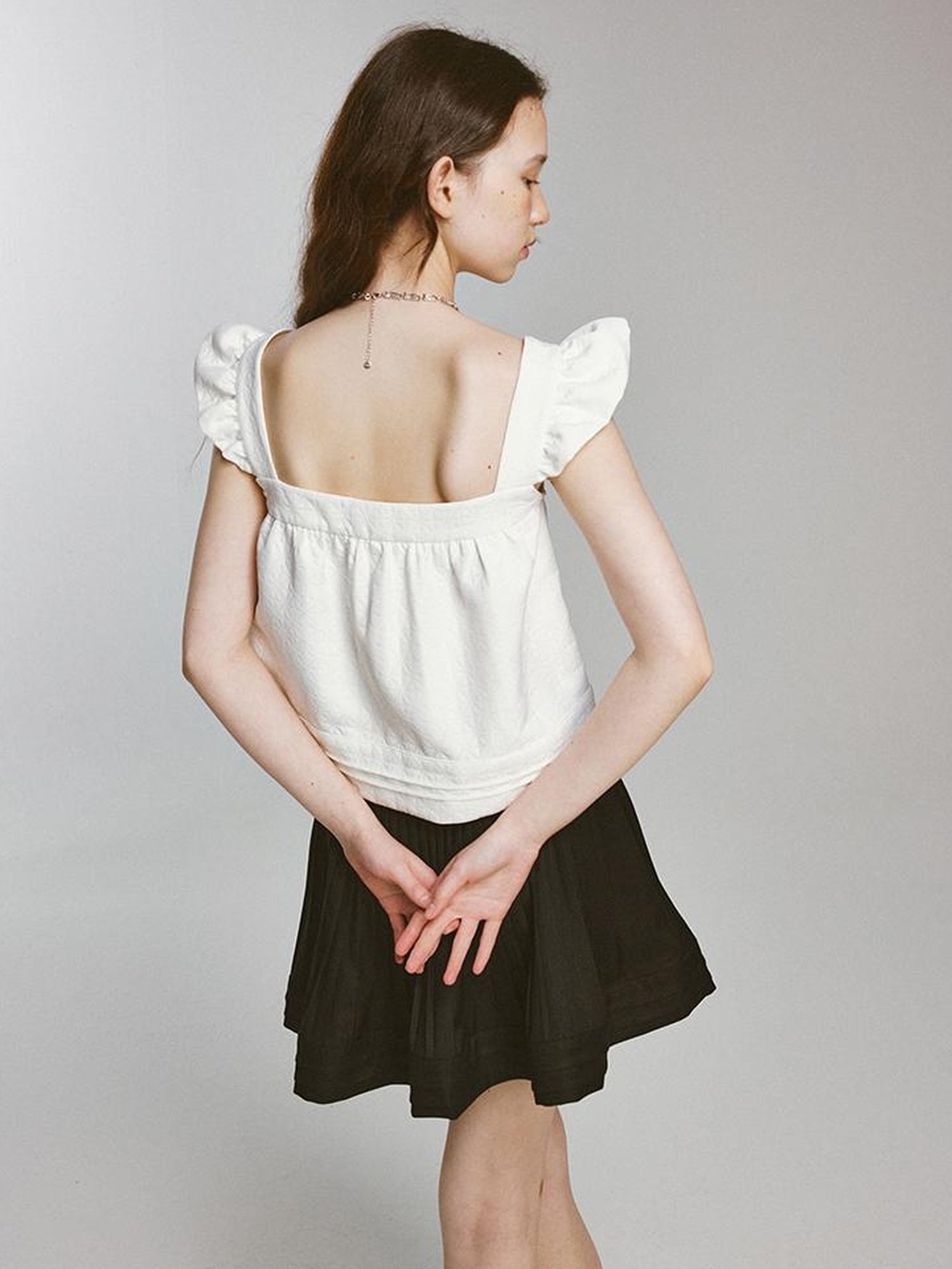 FUSSED Cupid Puff Sleeve Top With Pleated Hem