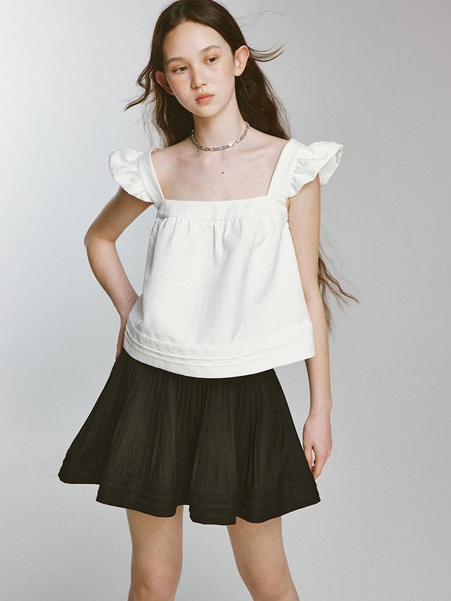 FUSSED Cupid Puff Sleeve Top With Pleated Hem