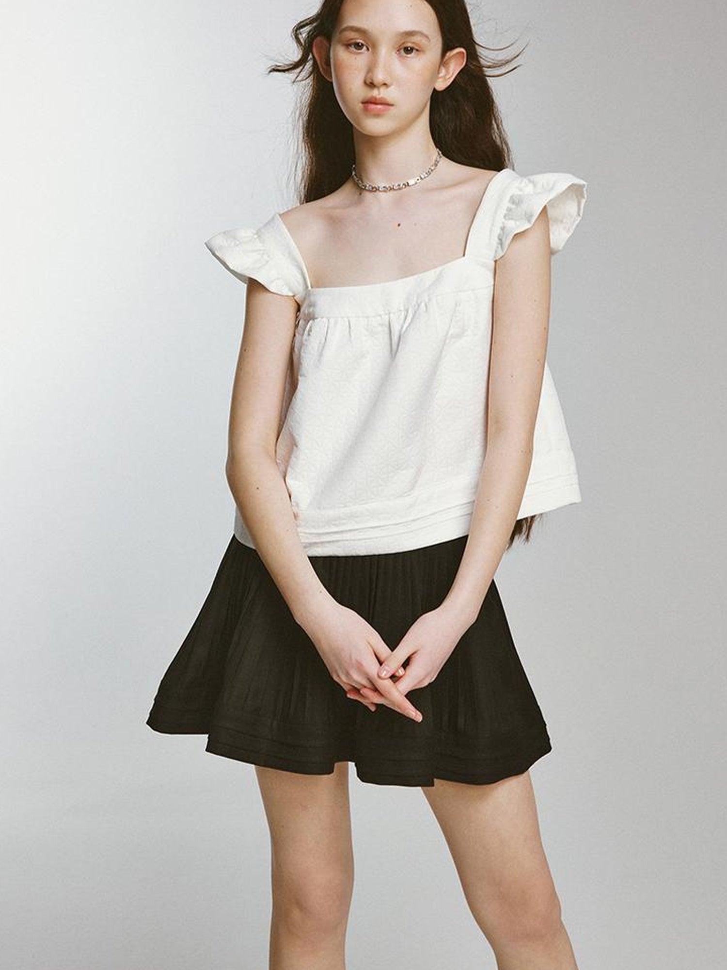 FUSSED Cupid Puff Sleeve Top With Pleated Hem