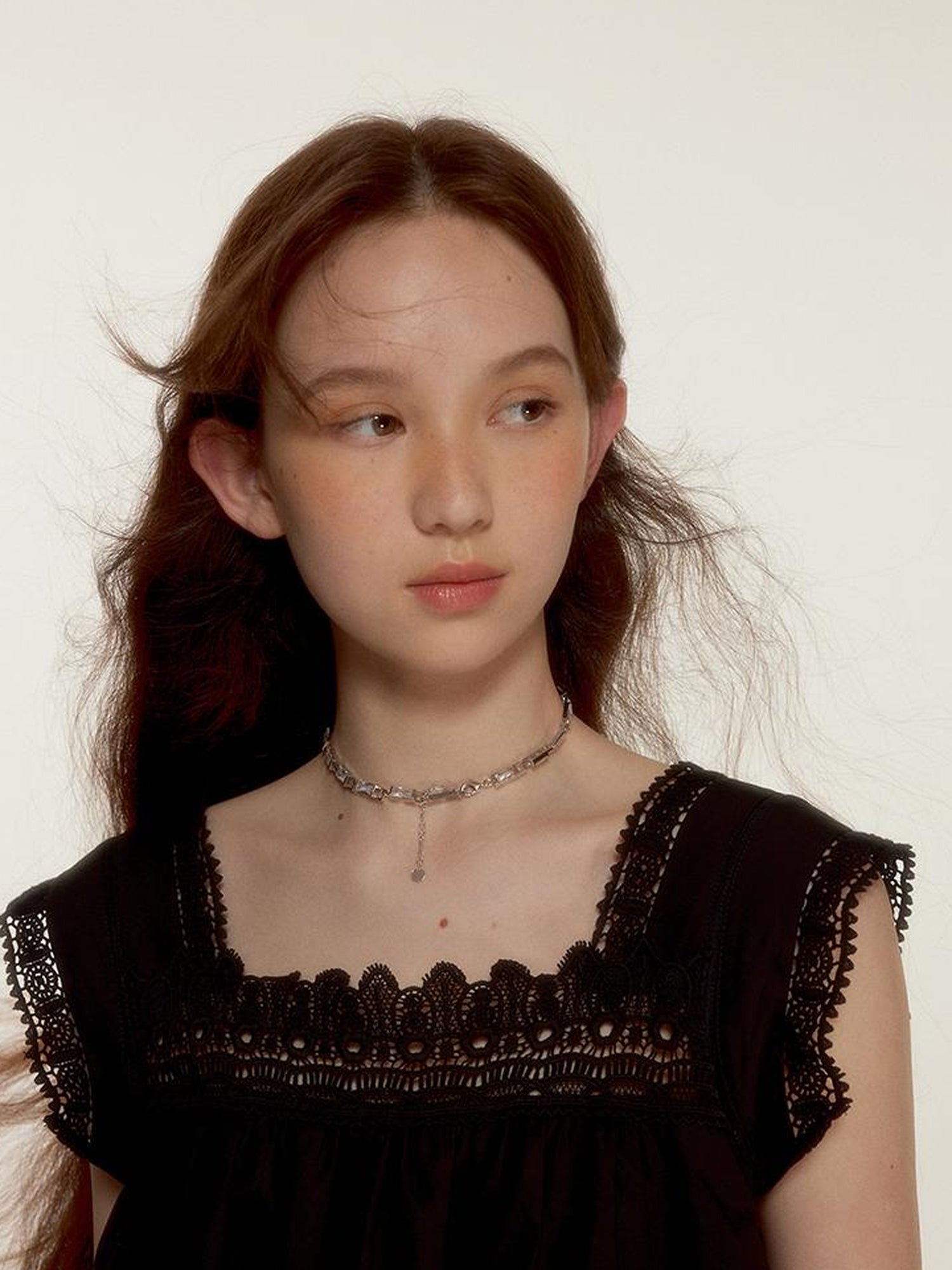 FUSSED Dark Night Lace Trimmed Cutout Peplum Dress