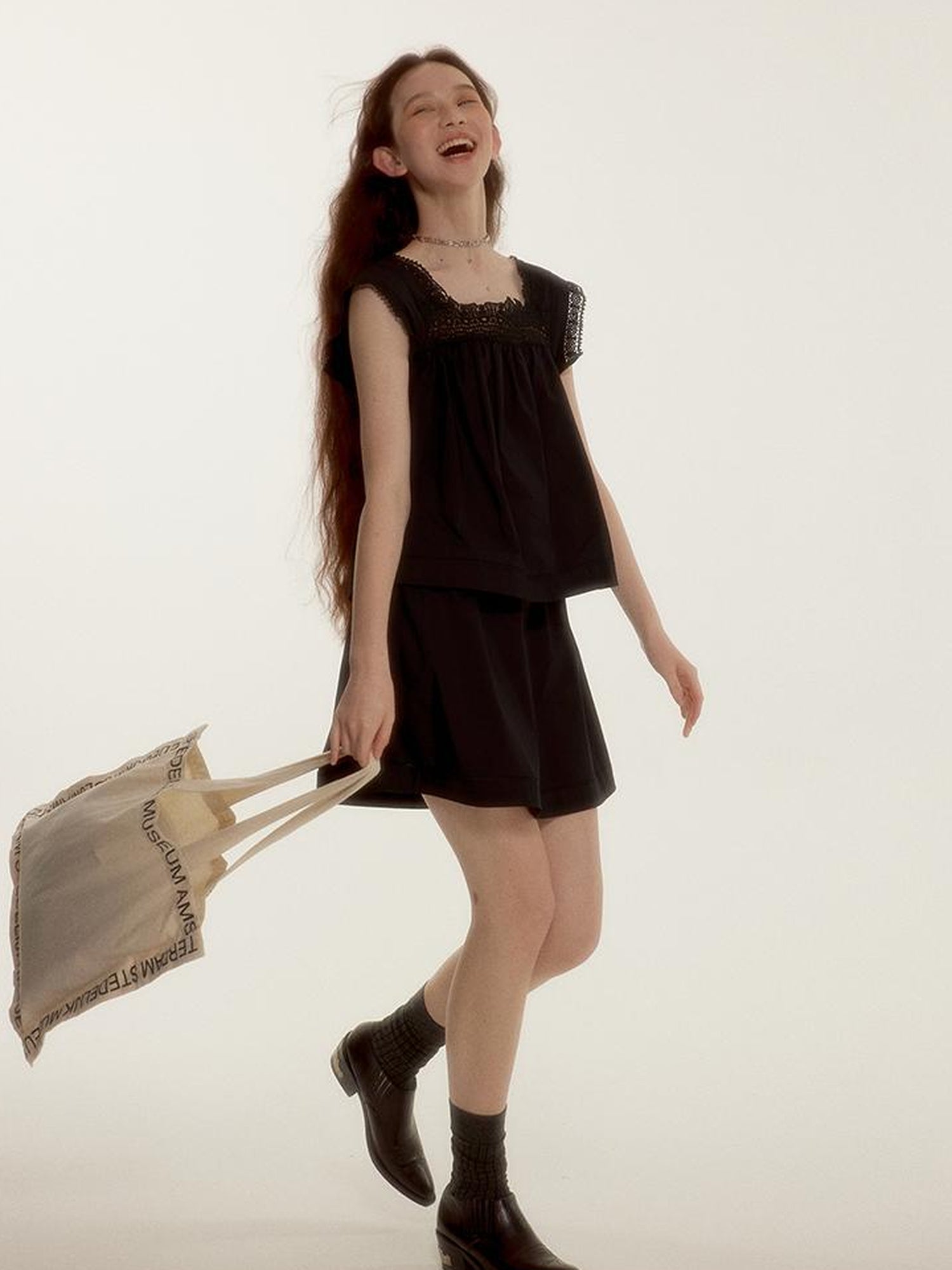 FUSSED Dark Night Lace Trimmed Cutout Peplum Dress