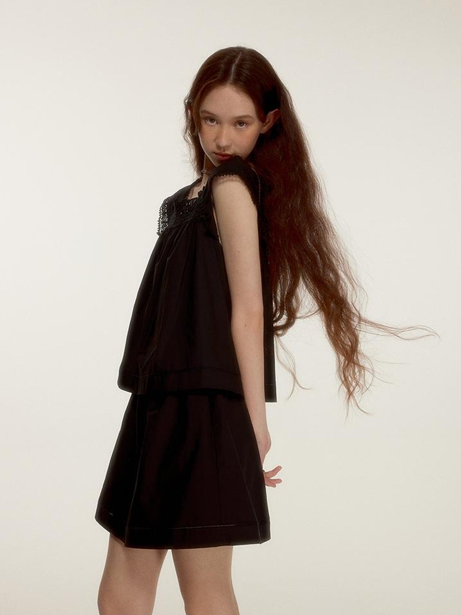 FUSSED Dark Night Lace Trimmed Cutout Peplum Dress