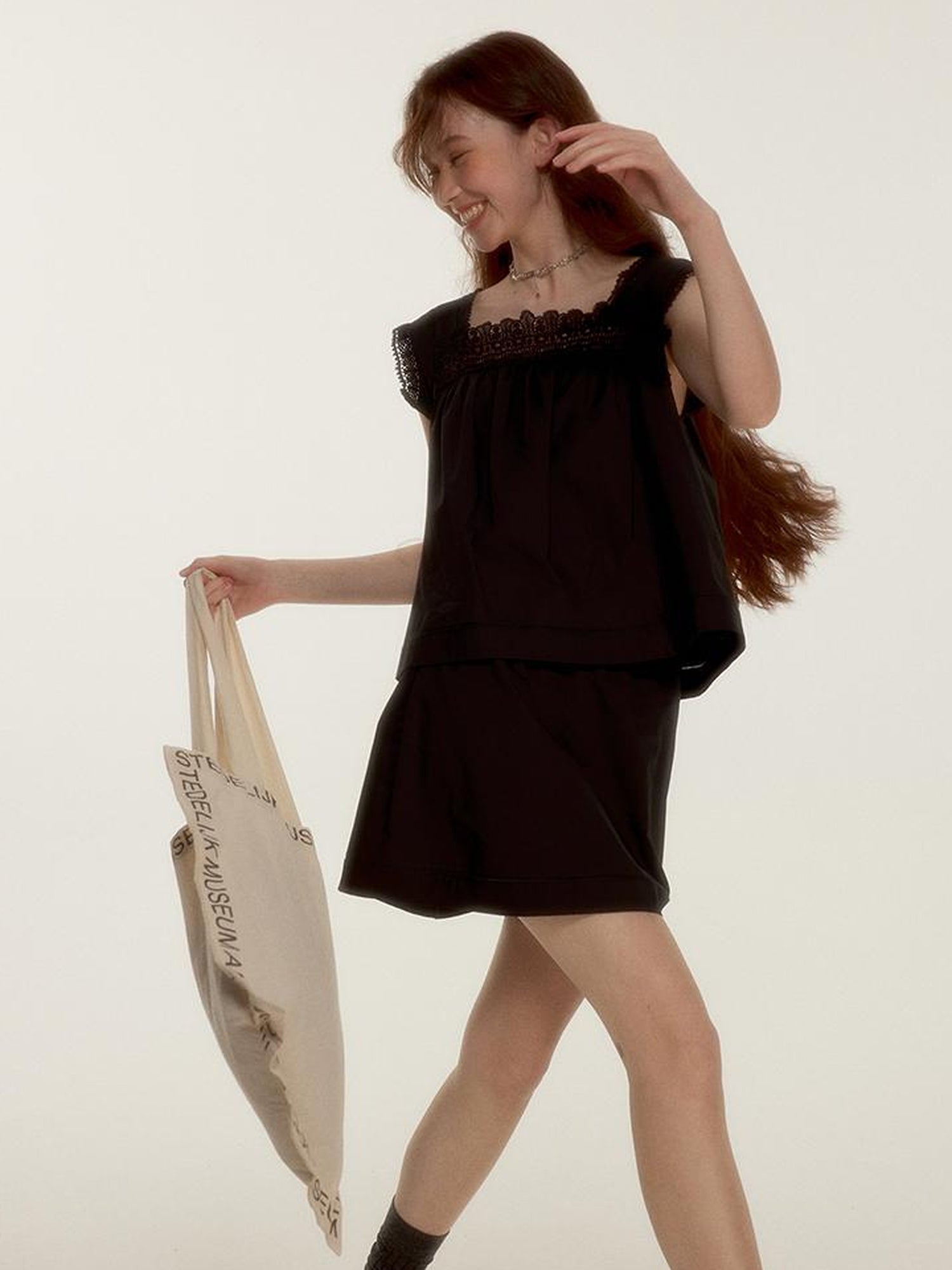 FUSSED Dark Night Lace Trimmed Cutout Peplum Dress