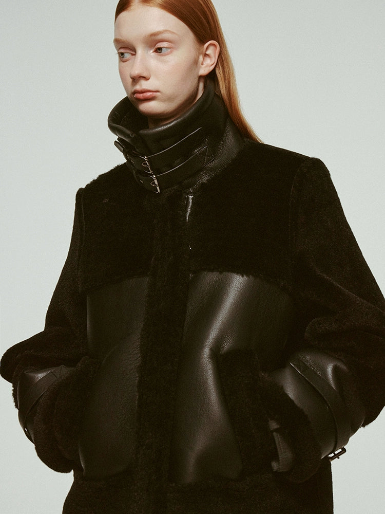 FUSSED_Dark_Shearling_Trimmed_Leather_Coat_With_Plush_Collar_MISSTT