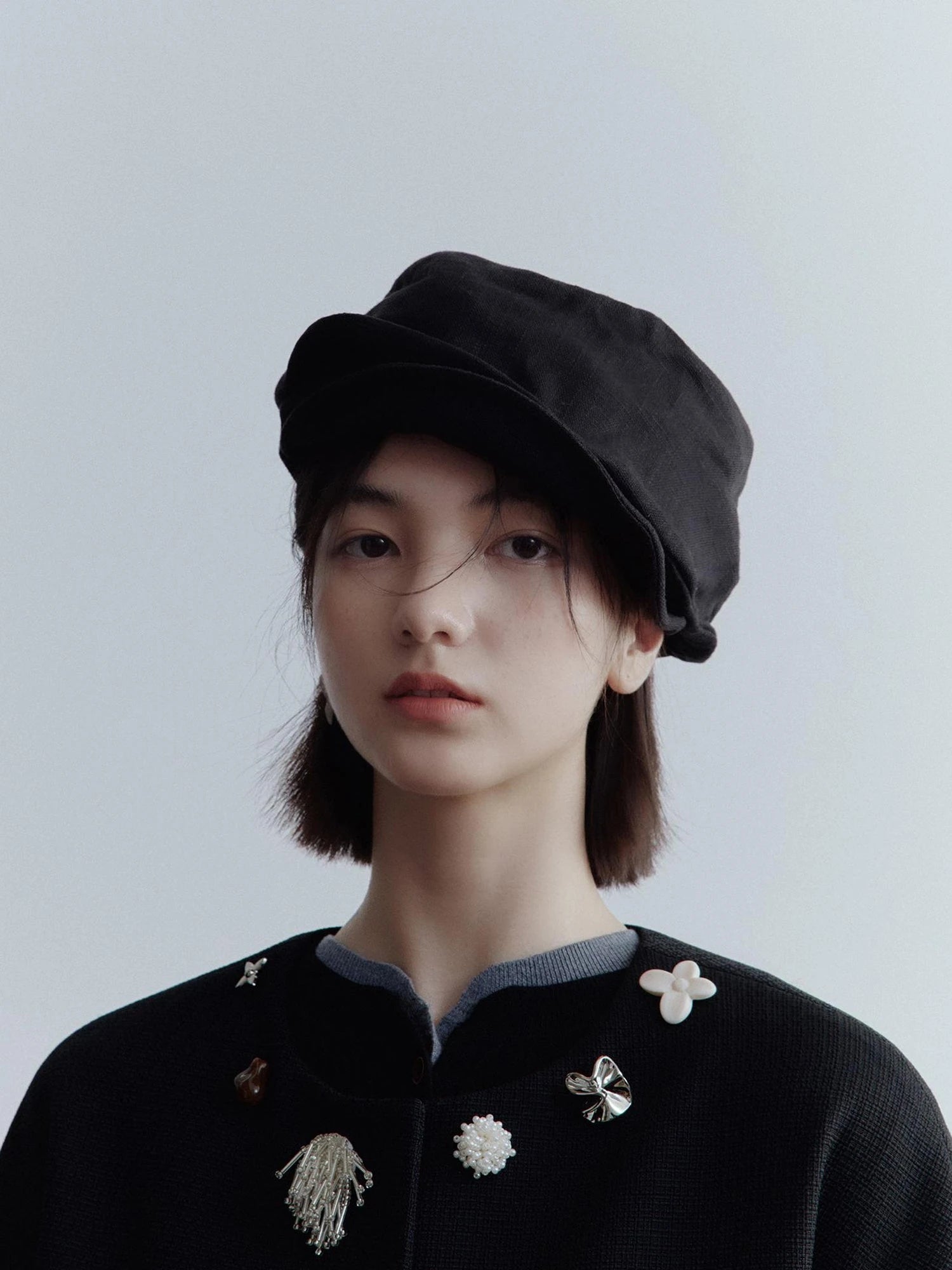 Deconstructed Linen Newsboy Cap With Adjustable Brim