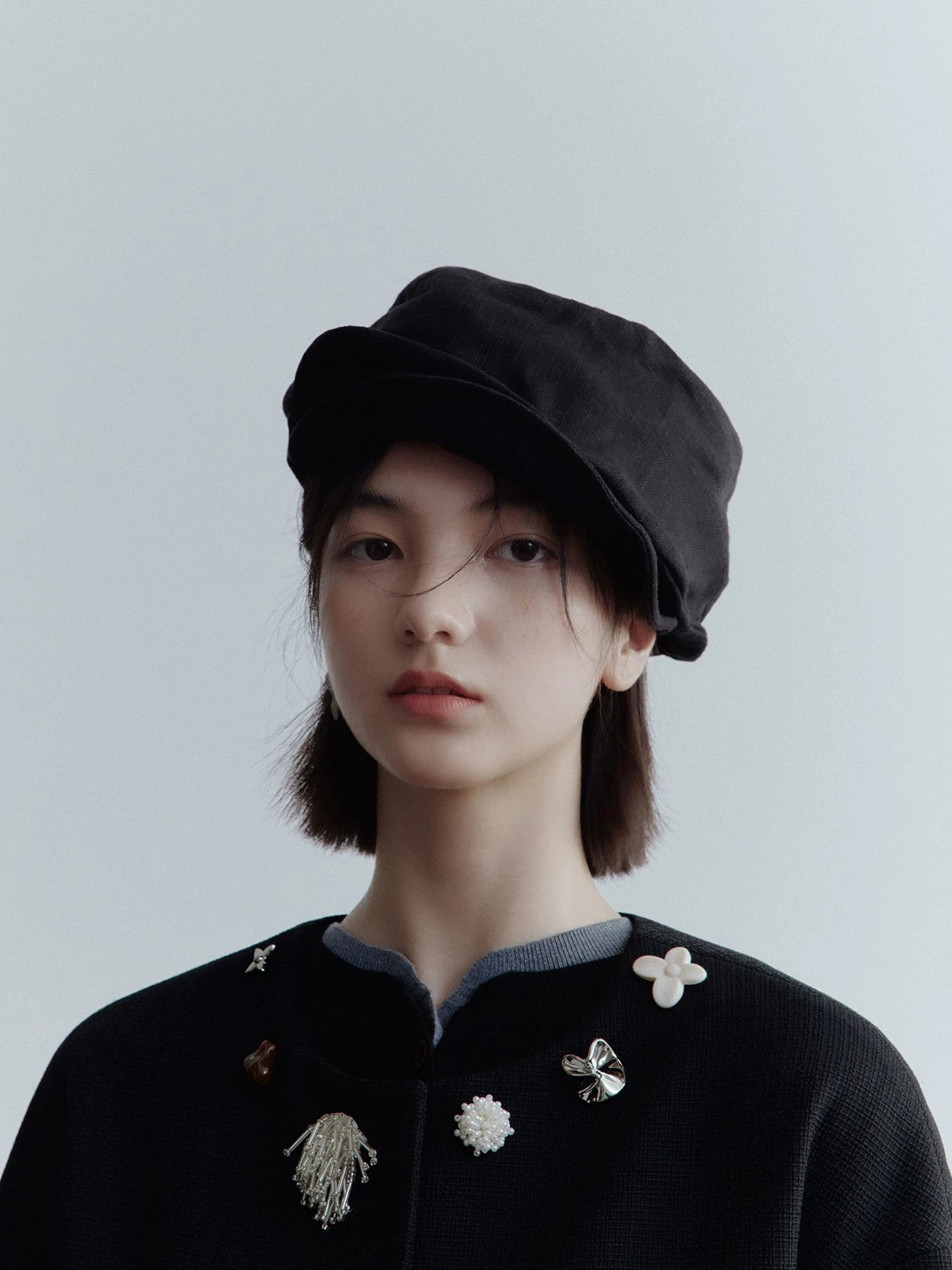Deconstructed Linen Newsboy Cap With Adjustable Brim
