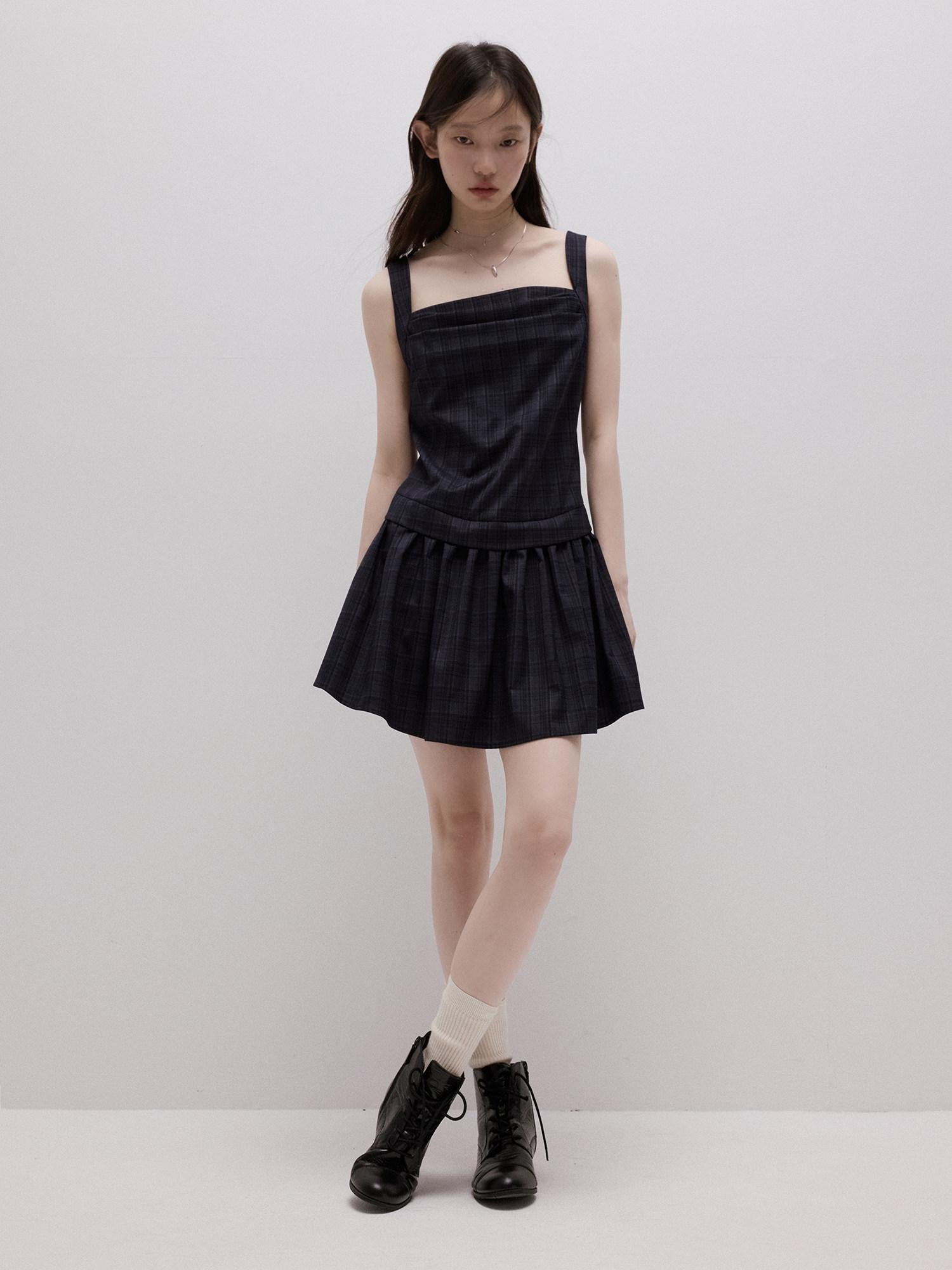 FUSSED Deep Sea Blue Plaid Yarn Dyed Patchwork Women&