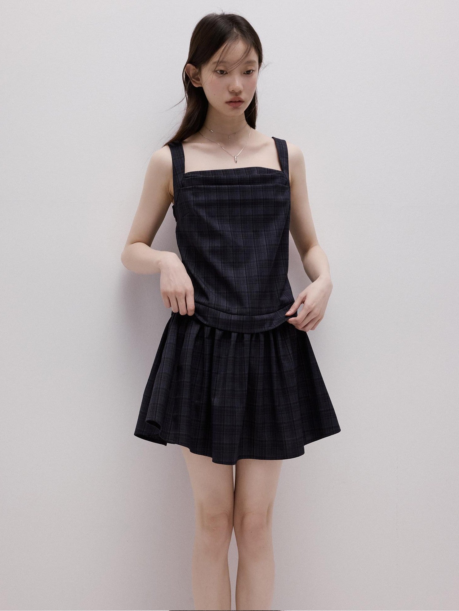 FUSSED Deep Sea Blue Plaid Yarn Dyed Patchwork Women&