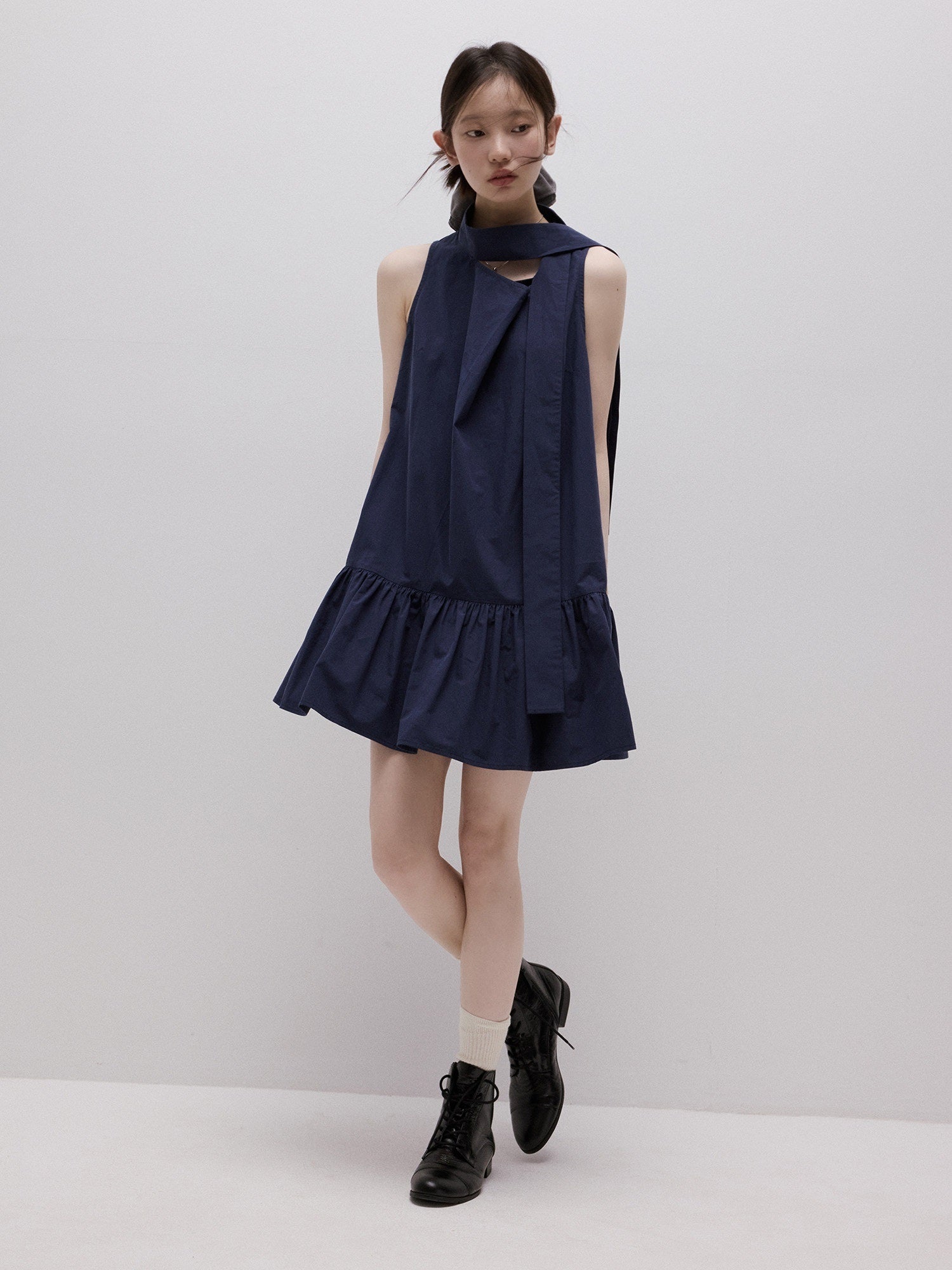 FUSSED_Deep_Sea_Blue_Sculpted_Ribbon_Tie_Aline_Women&