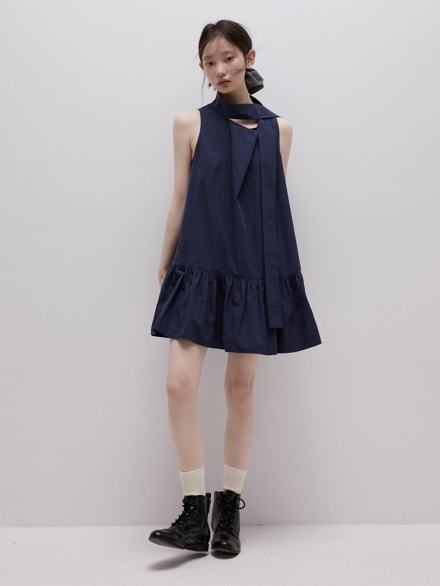 FUSSED Deep Sea Blue Sculpted Ribbon Tie Aline Women&