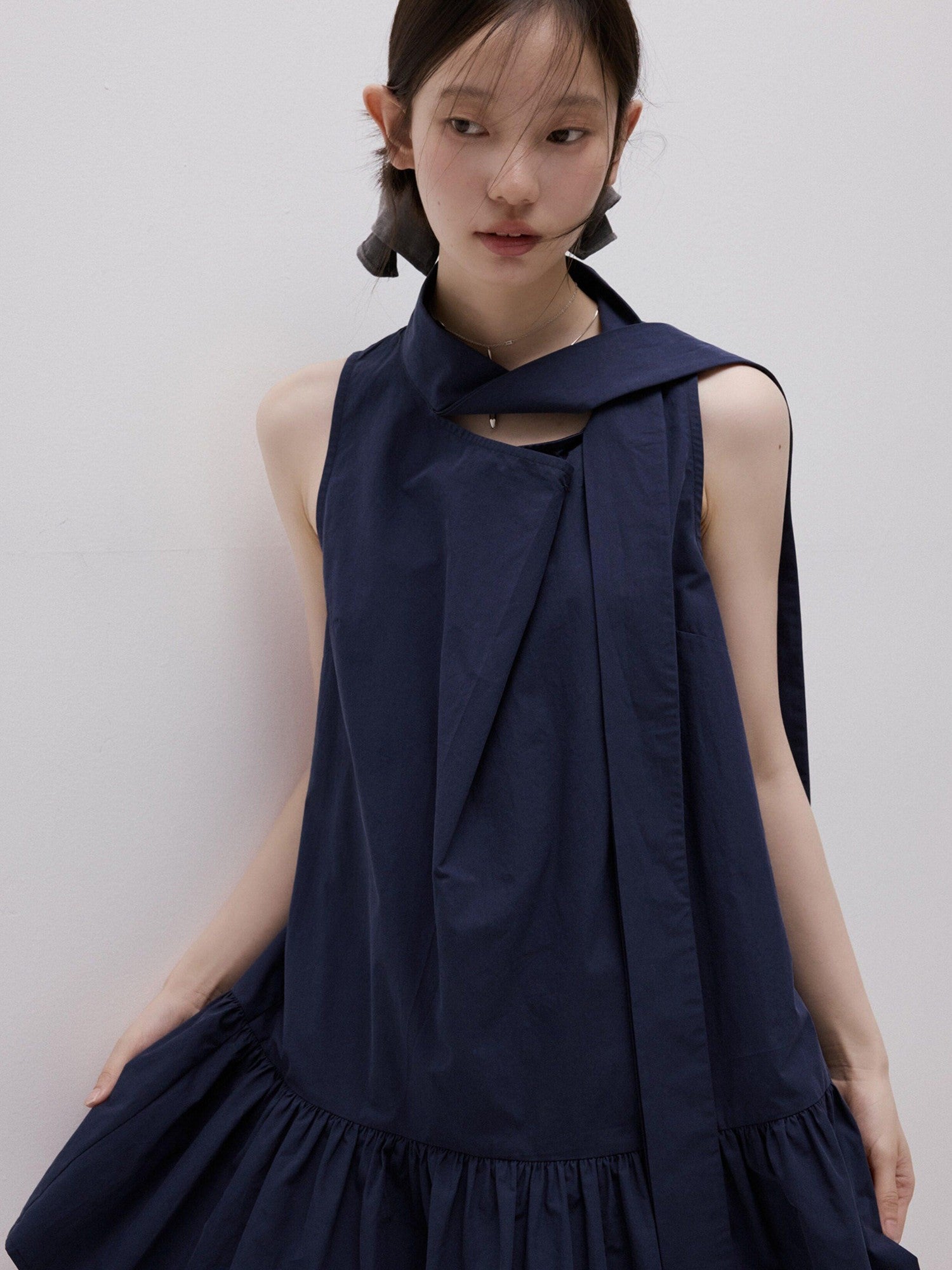 FUSSED Deep Sea Blue Sculpted Ribbon Tie Aline Women&