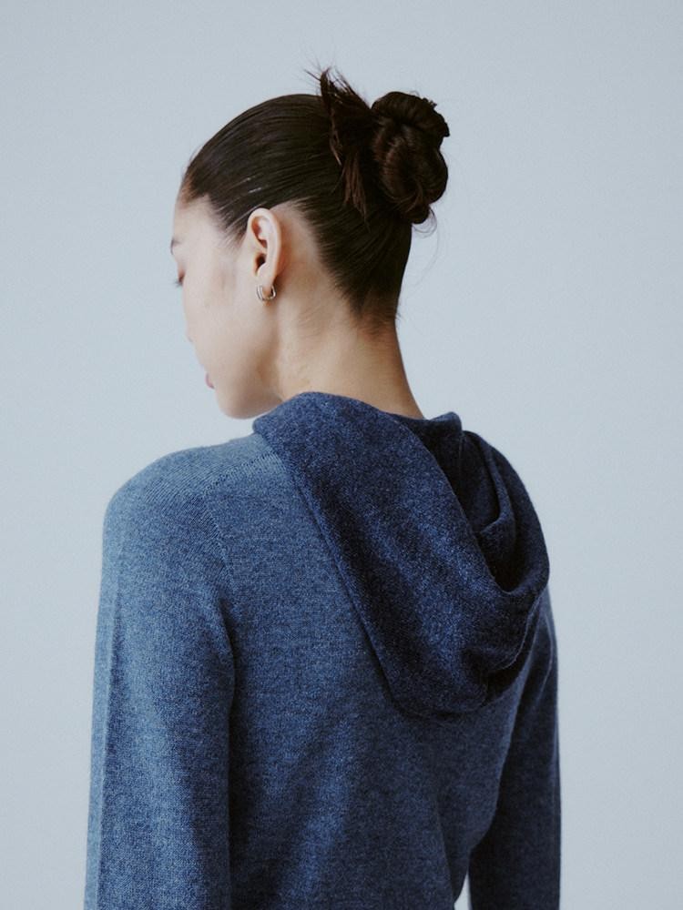 FUSSED Denim Blue Seamless One Piece Hooded Slim Women&