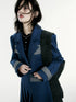 Denim Blue Wool Blend Cropped Jacket with Grey Panels