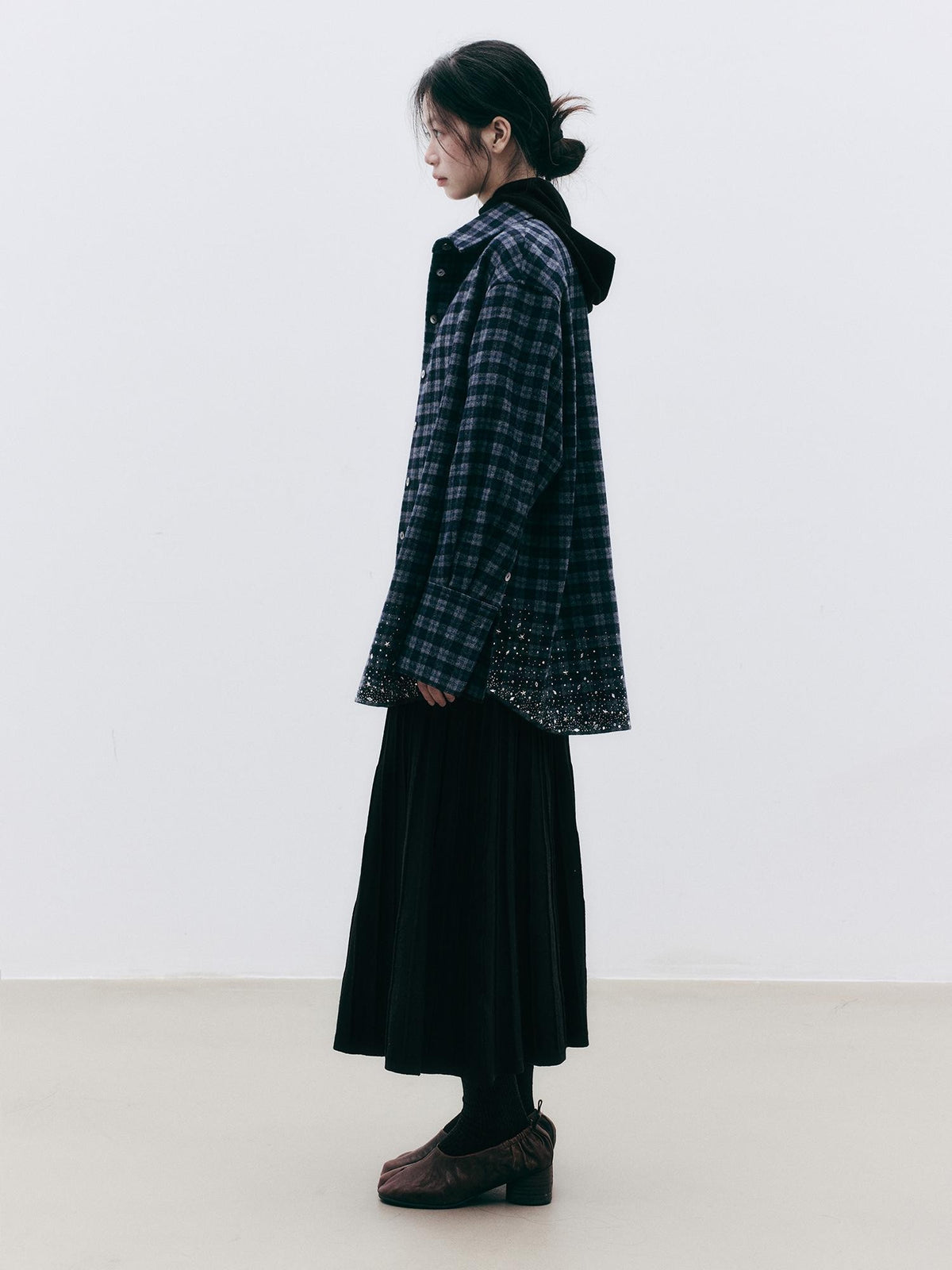 FUSSED Diamond Embroidered Plaid Knit Women&