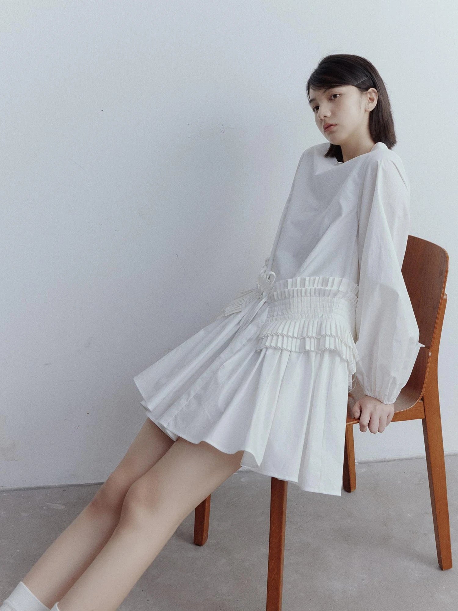 Double Dream Pleated Cotton Voile White Babydoll Dress